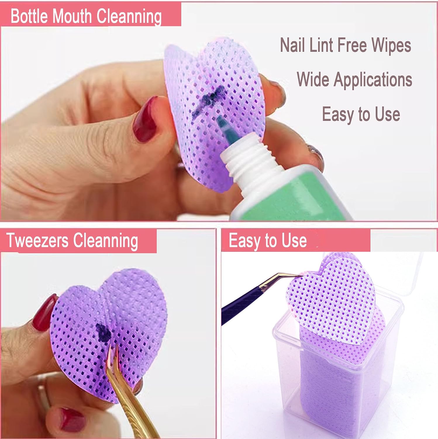 1000 PCS Lint Free Nail Wipes, Nail Polish Remover Wipes for Lash Extension Supplies,Lash Glue Wipes Eyelash Extension Glue Wipes,Nail Wipes for Gel Nail Polish Remover,Lash Glue Cleaning Pads, Purple