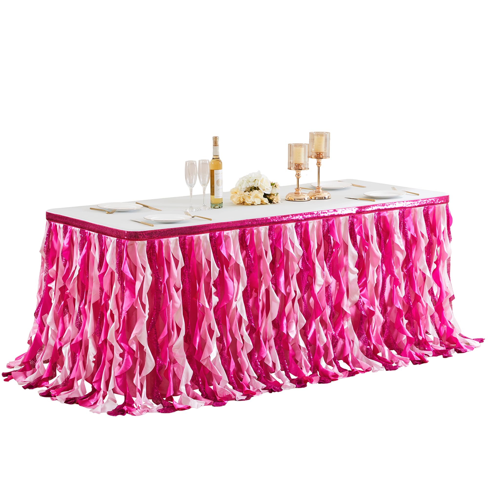 Photo 1 of Wish Care 6ft Sequin Table Skirt - Gradient Fuchsia