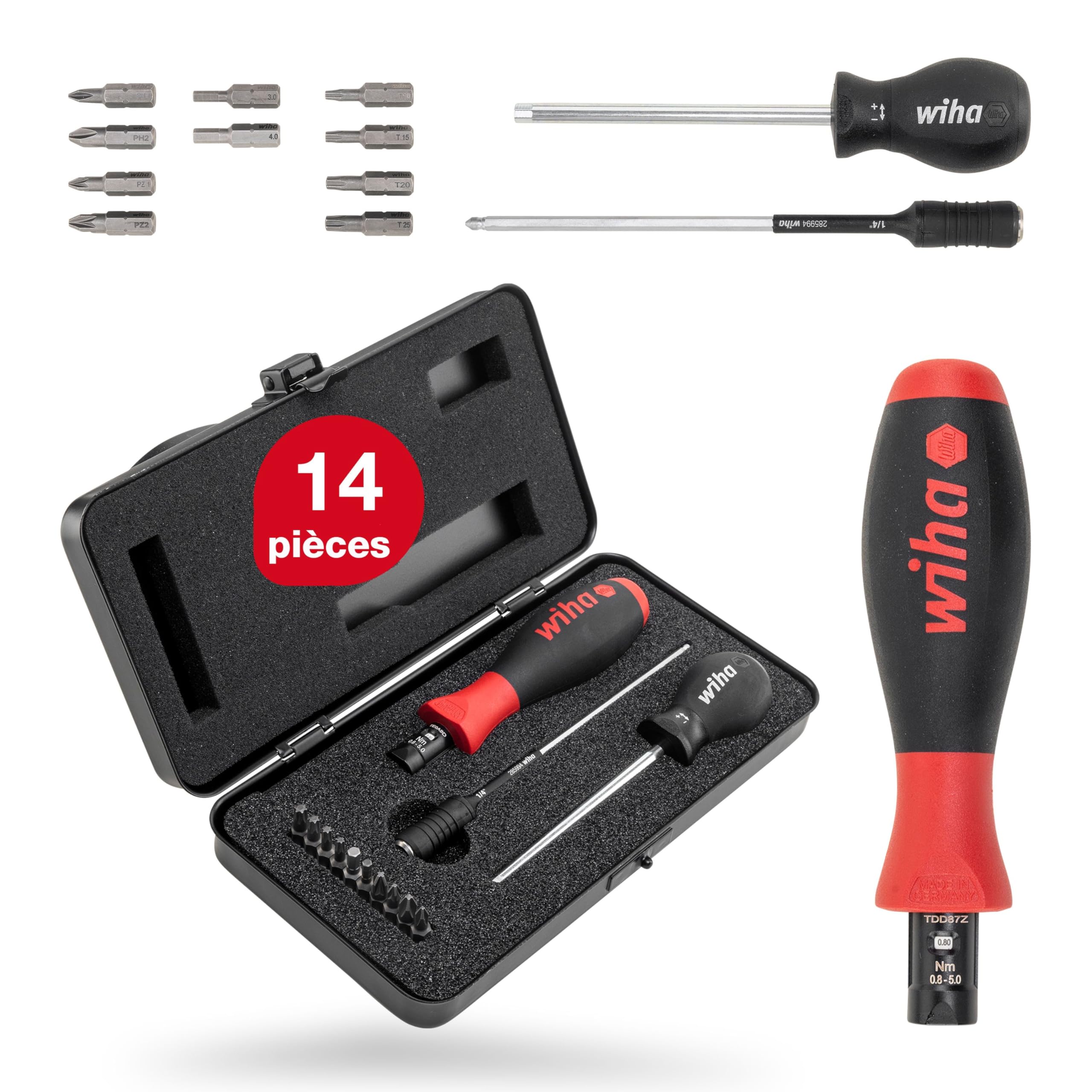 Wiha 2852S10 TorqueVario-S Torque Screwdriver Set 13 Piece | (26893) TorqueVario®-S, Pozidriv TORX® hex Phillips I with adjustment tool I ergonomic screwdriver handle