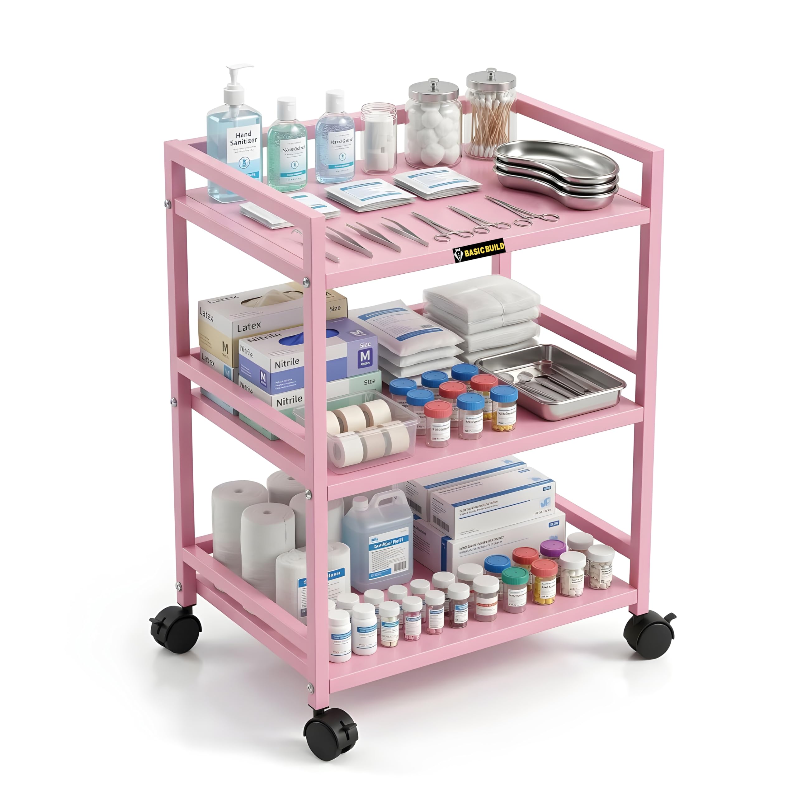 3 Tier Surgical Trolley with Wheels for Hospital & Clinic, Medical Utility Cart, Rolling Instrument Trolley with Lockable Caster Wheels, Metal Medical Storage Rack for OT, ICU, Dental-image-39