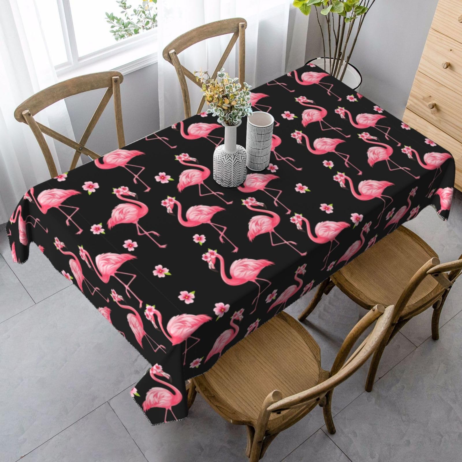 Nappe Amoureux des Flamants Roses 137x183 cm rectangulaire anti-taches pour table de jardin et fête