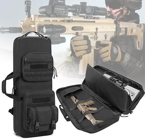 Miniatura 7 de DSLEAF Funda doble suave para rifle de 36 pulgadas, mochila acolchada para rifle con cremalleras y bolsillos para accesorios, bolsa táctica para