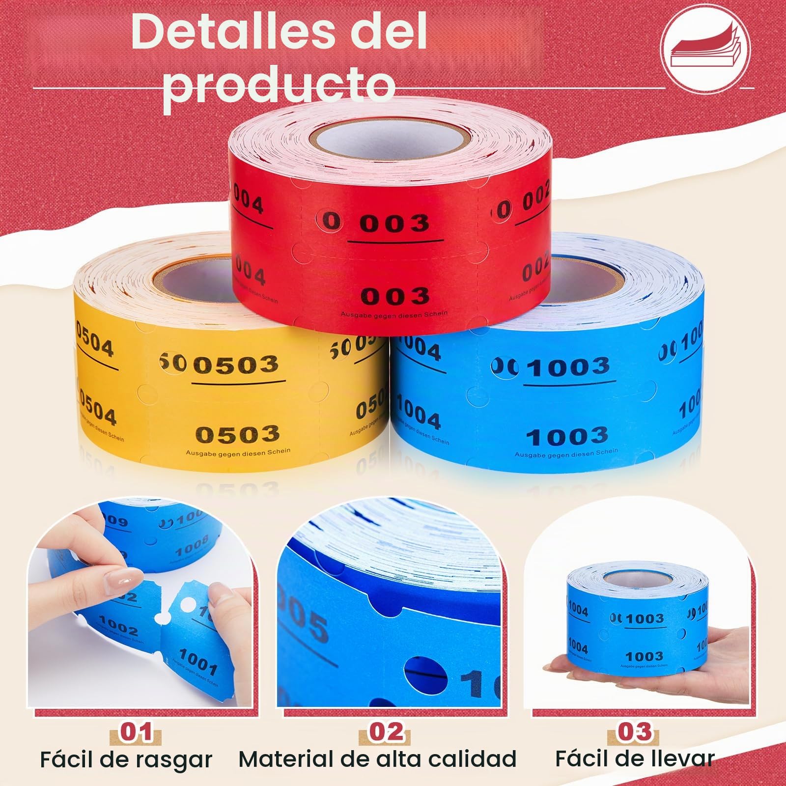 Nezyo Tickets Numerados Guardarropa 1-1500 Tickets Sorteo Rifa Papeletas Guardarropa Recibos de Comida Buffet Billetes Ganadores Fichas de Ropa para Fiesta Eventos Club, 5 x 2,5 cm