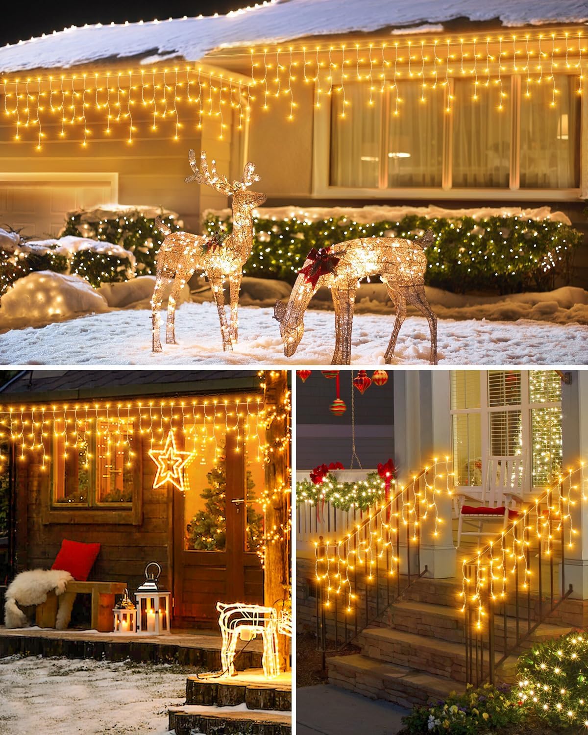 Christmas Lights Outdoor, 53 FT 486 LED Christmas Light for Outside, Timer & Memory, Plug in 8 Modes Hanging Fairy Light with 108 Drops for House Eaves Yard Patio Holidays Decorations, Warm White