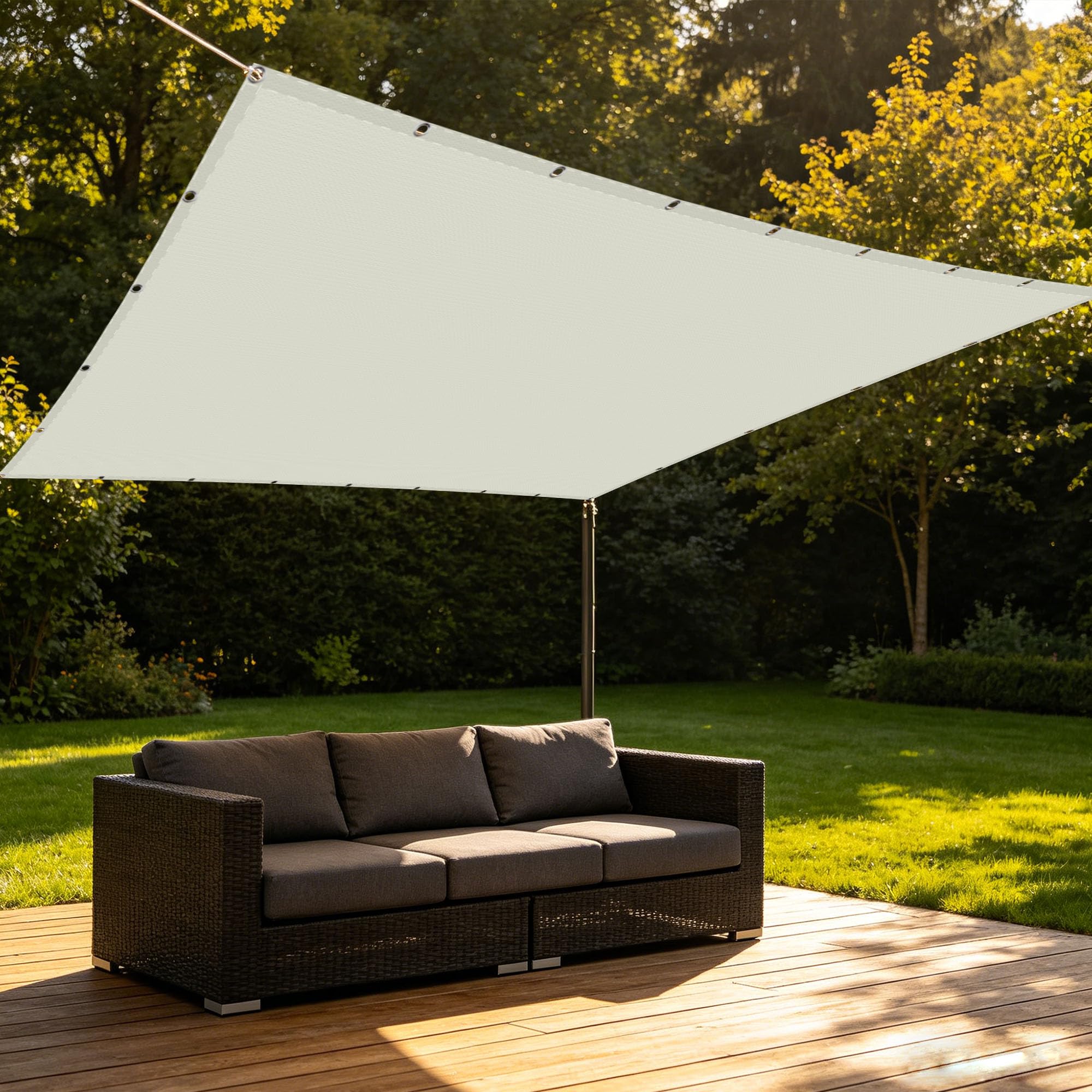 Voile d'ombrage rectangulaire 1.8x5m blanc cassé imperméable et résistante au vent pour jardin
