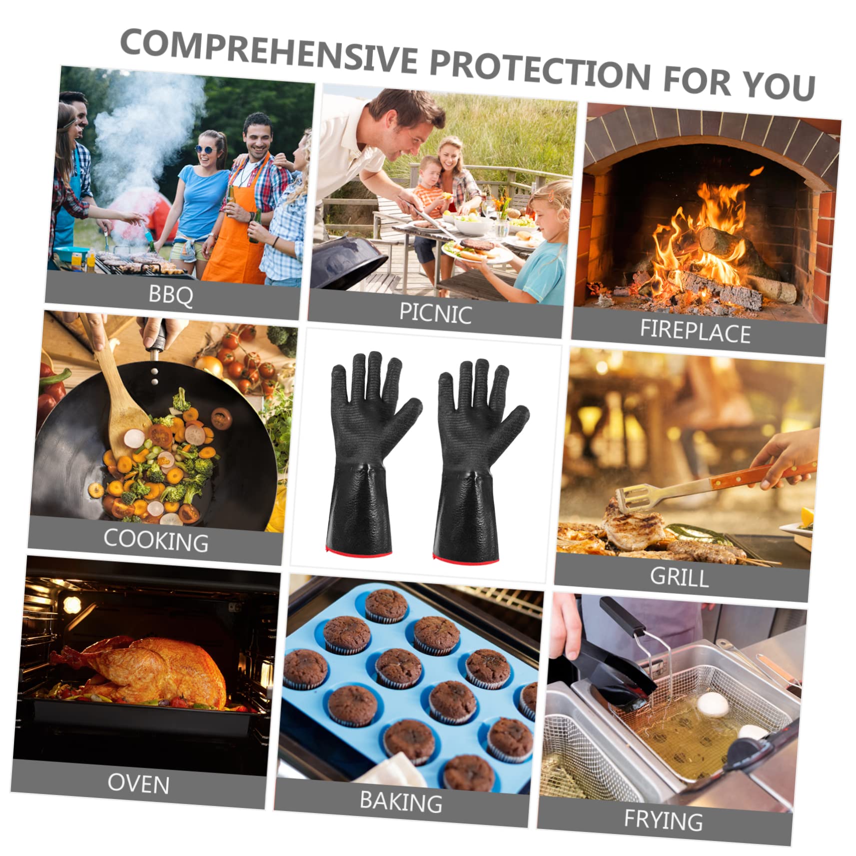 Guanti Protettivi in Neoprene Neri, 1 Paio, Resistenti al Calore | Outdoor Bbq e Stufa, Isolamento Termico Riutilizzabile, Misura Standard per Uso Pratico