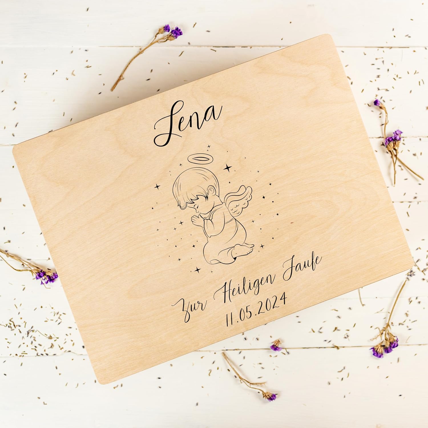 Creative Deco Personalized Baby Christening Gift for Girls or Boys | Unique Custom Baptism Boxes | Customized Wooden Storage Box with Hinged Lid | Perfect as a Keepsake or Decoration | UV Print