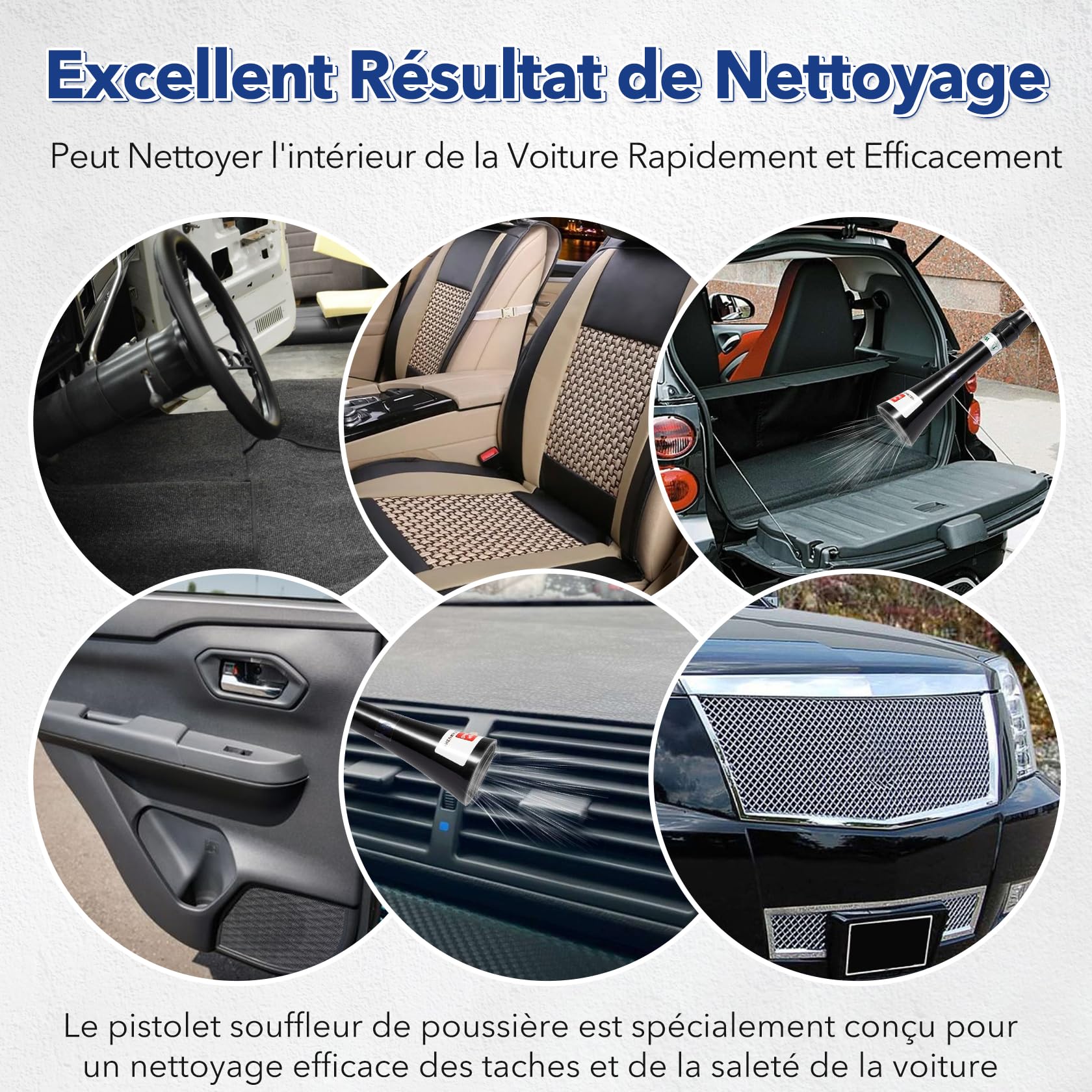 CarBole Pistolet de Nettoyage Voiture Intérieur,Pistolet de Soufflage et Séchage,pour 6~9,2 Bar Air Comprimé,Kit de Lavage,Peut Nettoyer Efficacement l'intérieur de la Voiture