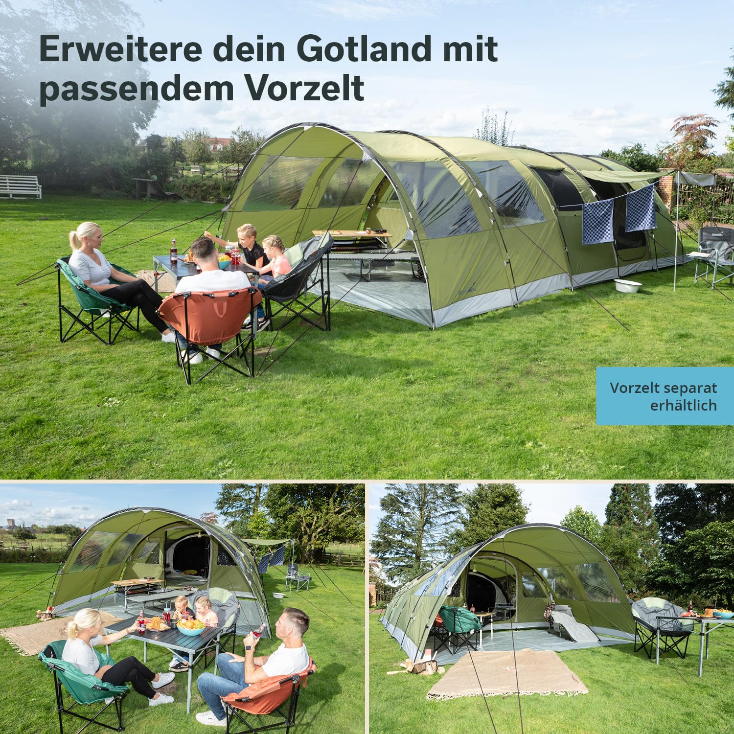 Skandika Tunnelzelt Gotland für 6 Personen | Familienzelt mit eingenähtem Zeltboden, wasserdicht, 5000 mm Wassersäule, mit/ohne Sleeper Technologie, teilbare Schlafkabine, Moskitonetz | Campingzelt