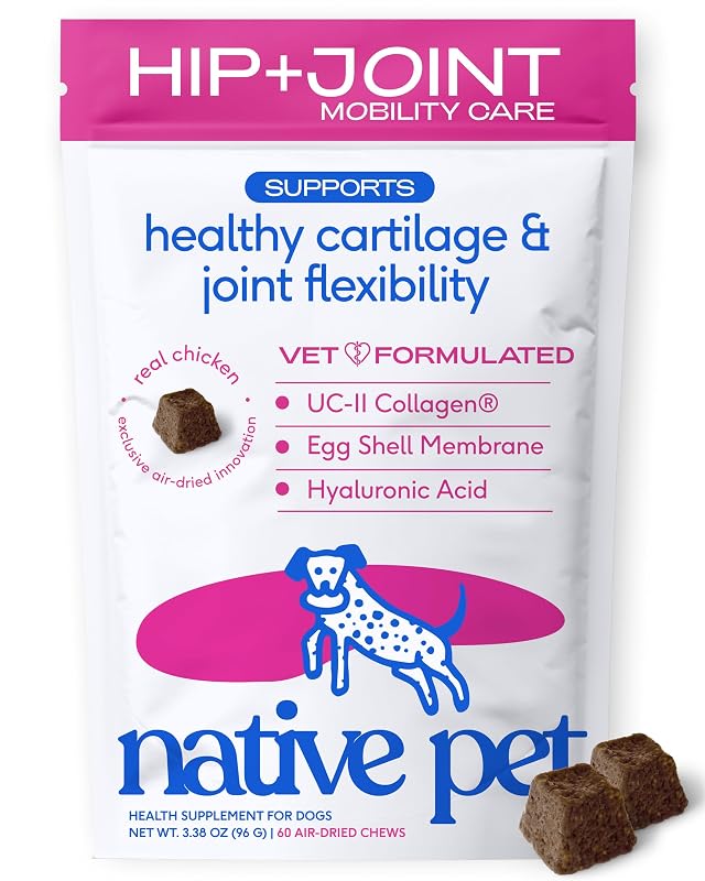 Suplemento para Cães Native Pet Mobility Care para Quadril e Articulações com Colágeno UC-II, Membrana de Casca de Ovo e Ácido Hialurônico, 60 Mastigáveis