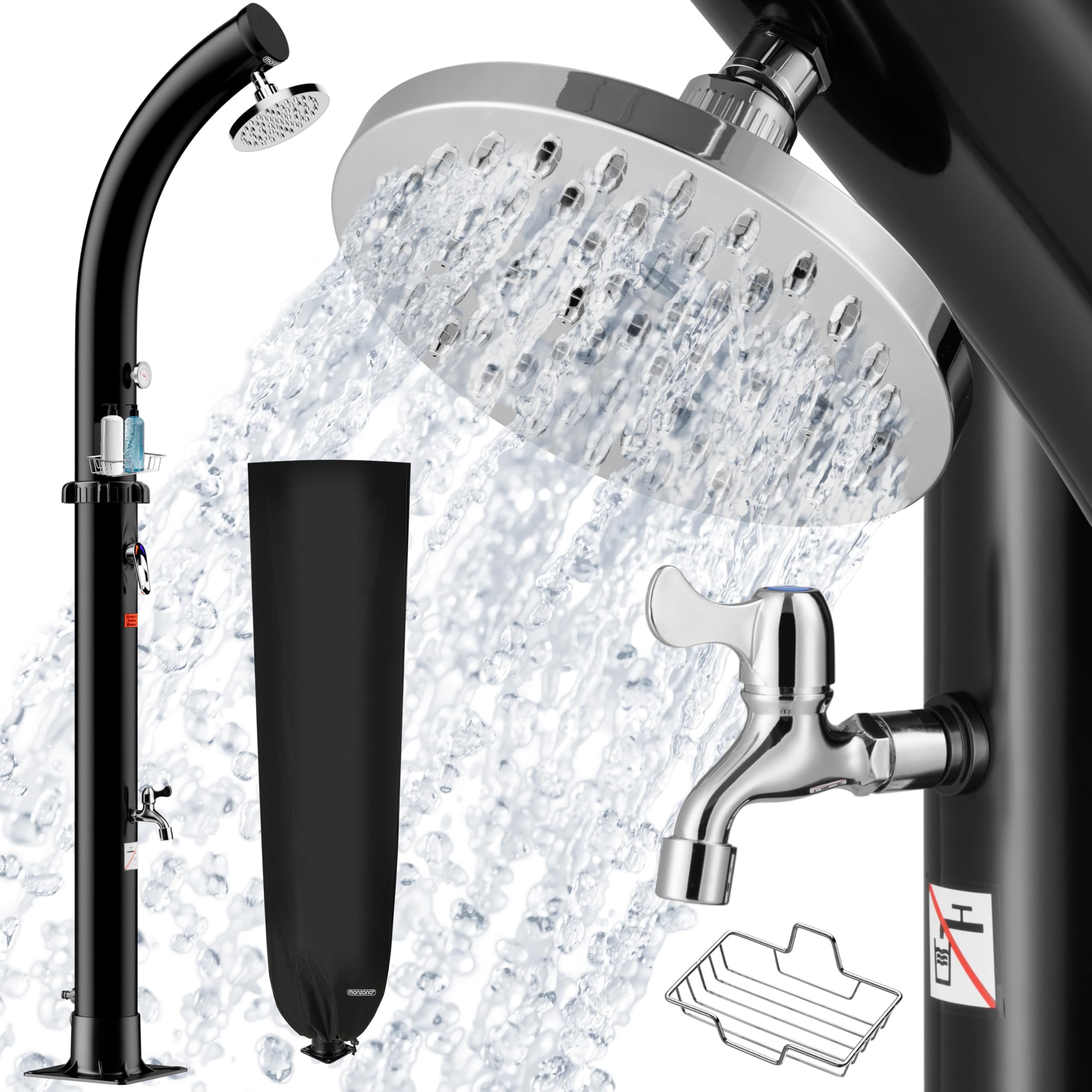 Solar Shower | Fixed Outdoor Shower | 20 Litre Bag/Tank | Sprinkle Rain Shower Head | 360° Rotatable | Max. 60°C | Outdoor Garden Pool Camping Shower