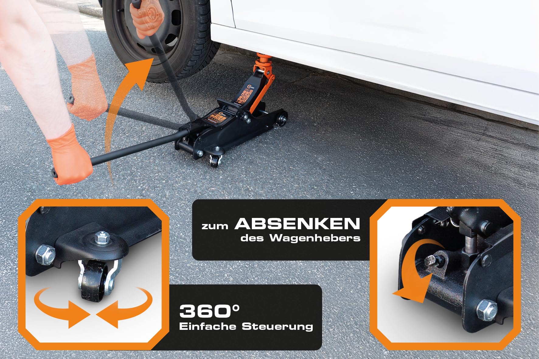 CHAMPION Wagenheber Set 4-tlg. 2,5T Rangierwagenheber 3T Unterstellböcke Radwechsel Set Wagenheber Gummiauflage Arbeitshandschuhe Reifenwechsel Autoheber KFZ Hebebock Werkstatt Garage PKW SUV Van Zube