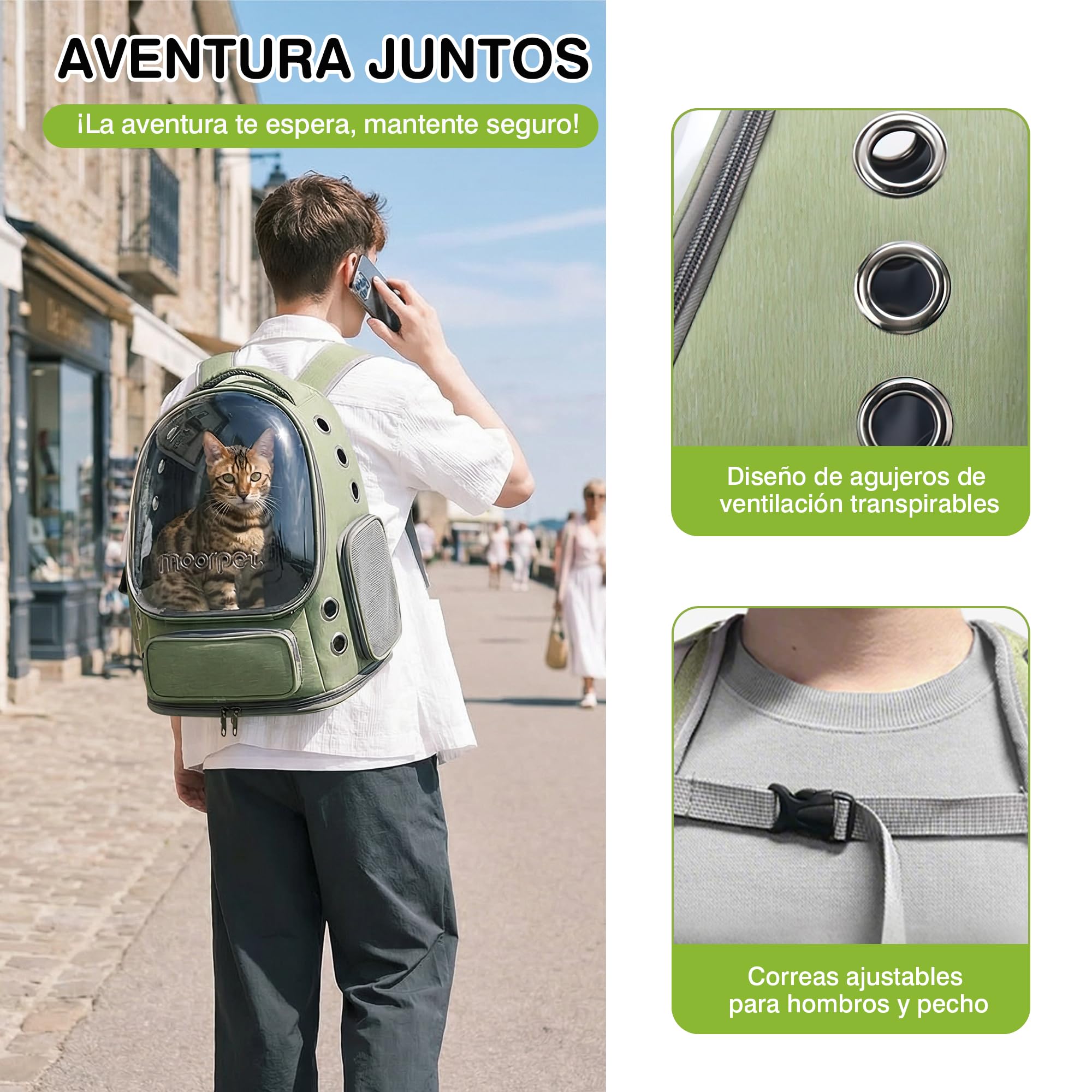 ALLSOPETS Mochila para Gatos y Perros con Diseño de Burbuja, Plegable y Portátil, para Mascotas hasta 7,5 kg, Ideal para Viajes, Senderismo y Visitas al Veterinario (Verde Bosque)