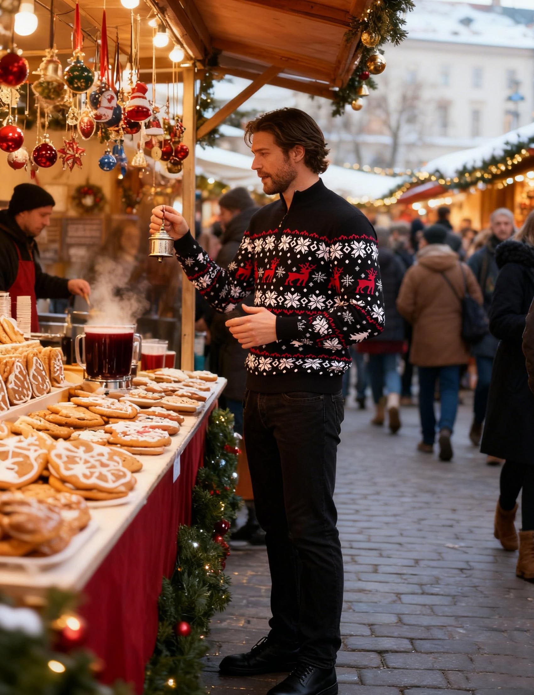 Weihnachtspullover Herren Stehkragen mit Viertel Reißverschluss