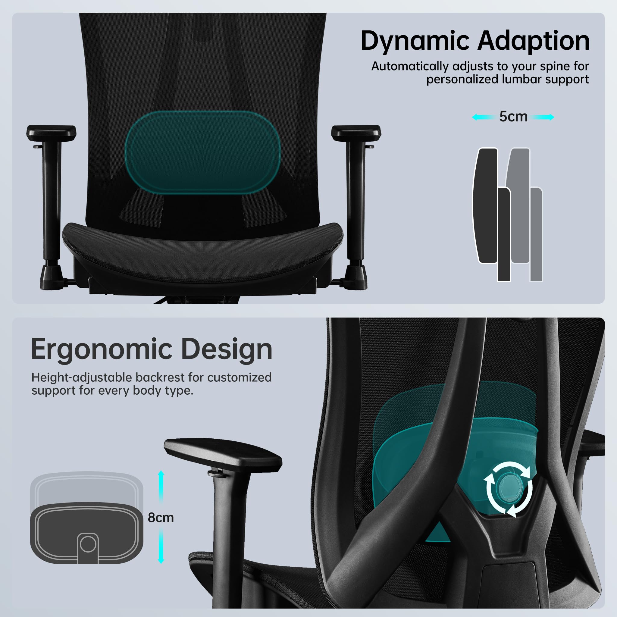 STOOLINK Sedia Ufficio Ergonomica con Supporto Lombare 3D e Braccioli 3D Regolabili, Sedia Scrivania Computer Girevole con Ruote in Rete di Carbonio con Poggiatesta Regolabile per Ufficio e Casa