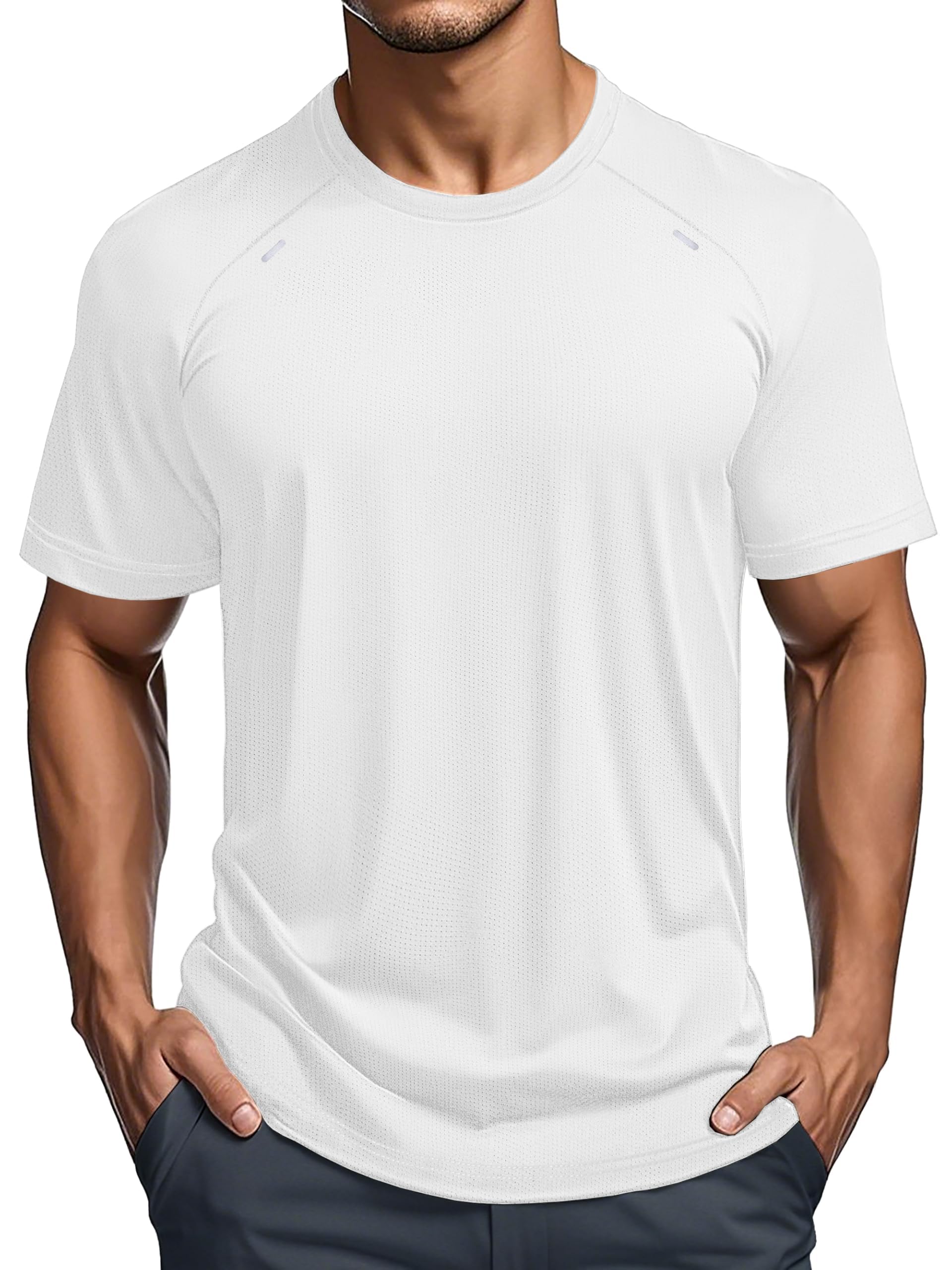 MAGCOMSEN Herren Sportshirt Atmungsaktive Funktionsshirt Schnelltrocknende Laufshirt Sommer Sportbekleidung Leicht Gym Shirt mit Reflektierender Streifen