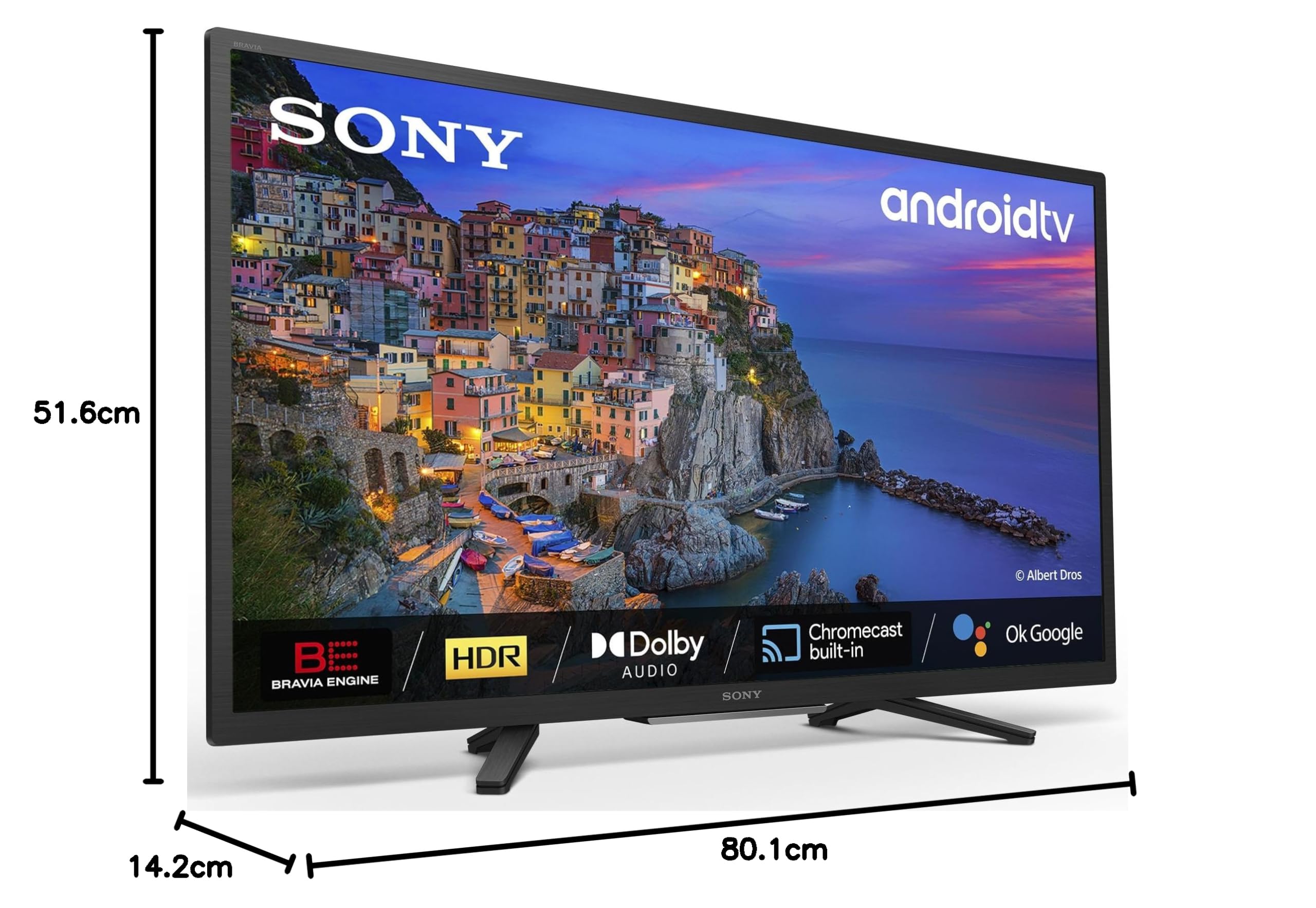 Sony BRAVIA KD32W804 - Smart TV 32 Pulgadas HD Ready (Alto Rango Dinámico HDR, Android TV) Negro, Modelo 2022