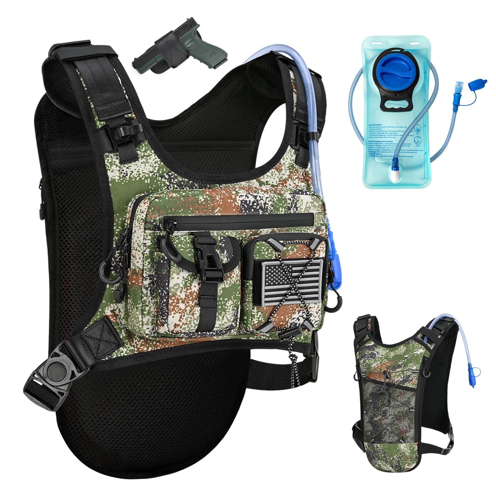 Criuage USA Patent Running Hydration Vest Backpack, Lightweight Chest Pack with 2.0L Water Bladder Bag Daypack for Hiking Running Cycling Race Marathon for Women Men (Cagreen, Standard)