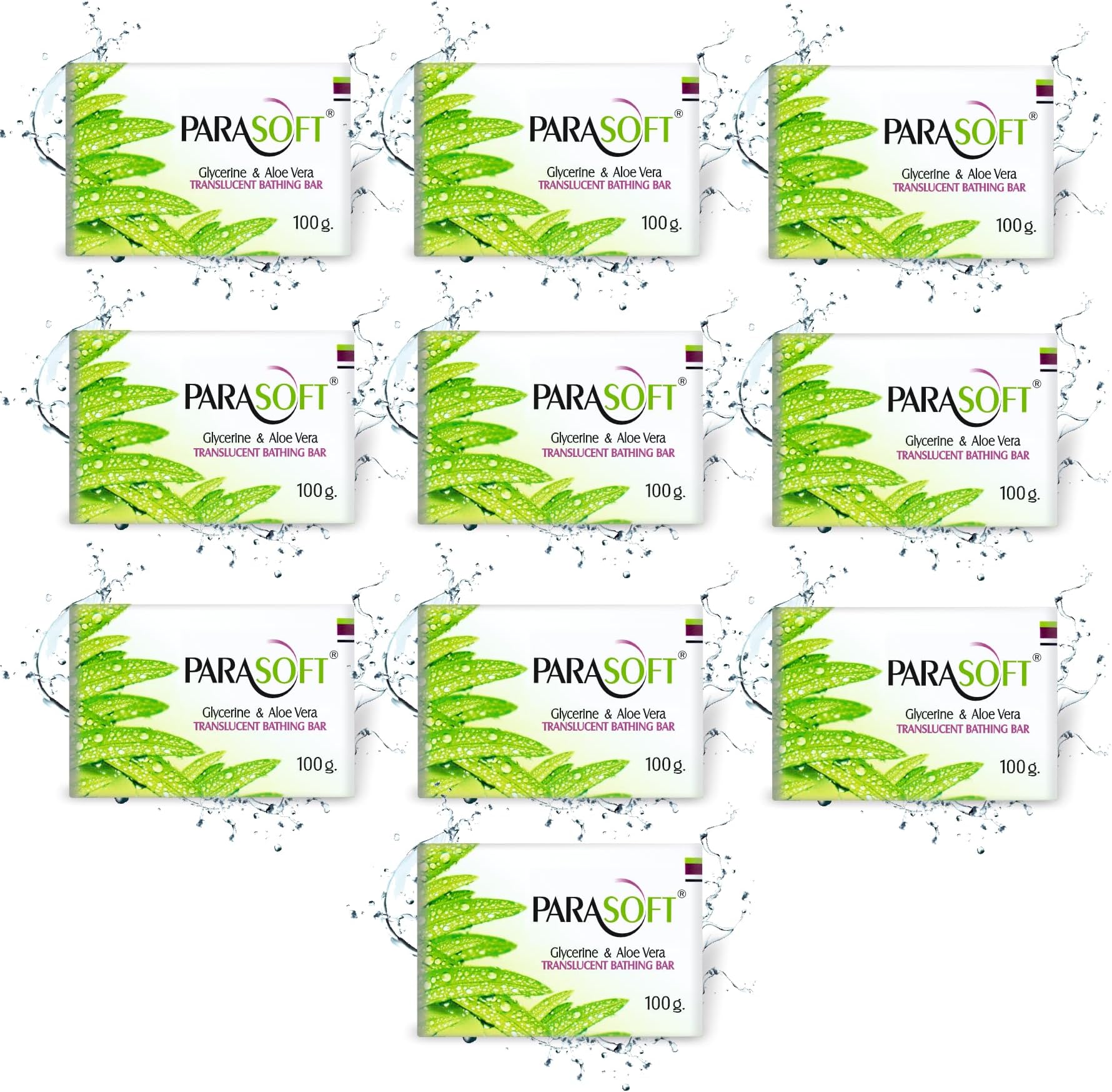 Parasoft Moisturizing Bathing Bar – 100g with Aloe Vera, Glycerine & Vitamin E – For Dry, Sensitive & Normal Skin | Daily Nourishing Soap (Pack of 10)