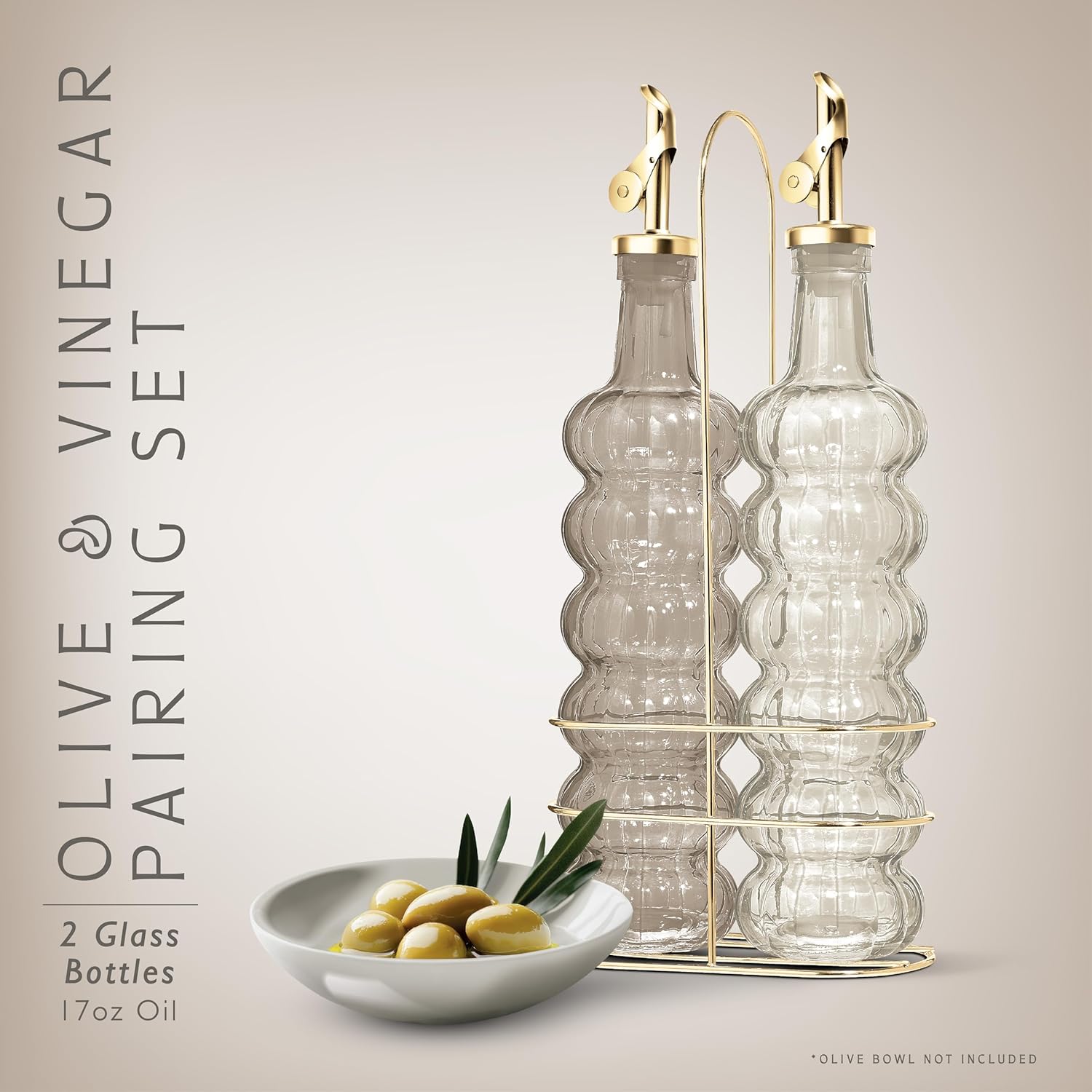 COOK WITH COLOR Glass Olive Oil Bottle Dispenser - 2 Pack- 17oz Oil and Vinegar Cruet - Olive Oil Carafe Decanter for Kitchen, Elegant Waves, Brown Elegant Waves Brown