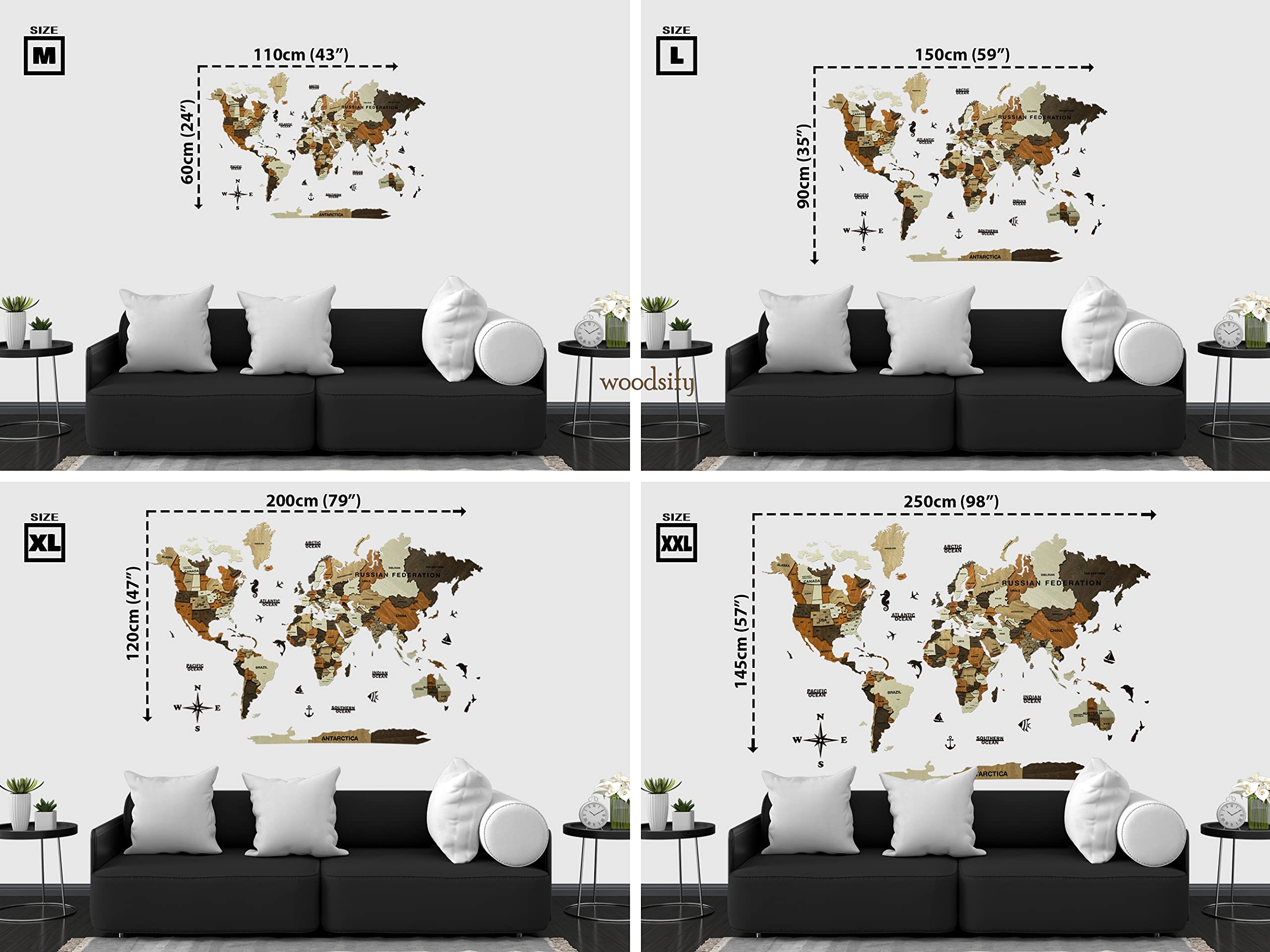 Woodsify 3D Wooden World Map for Office and Home Wall Decor | Travel Map Gift for Diwali (Medium, 43"x24" Inch) 2