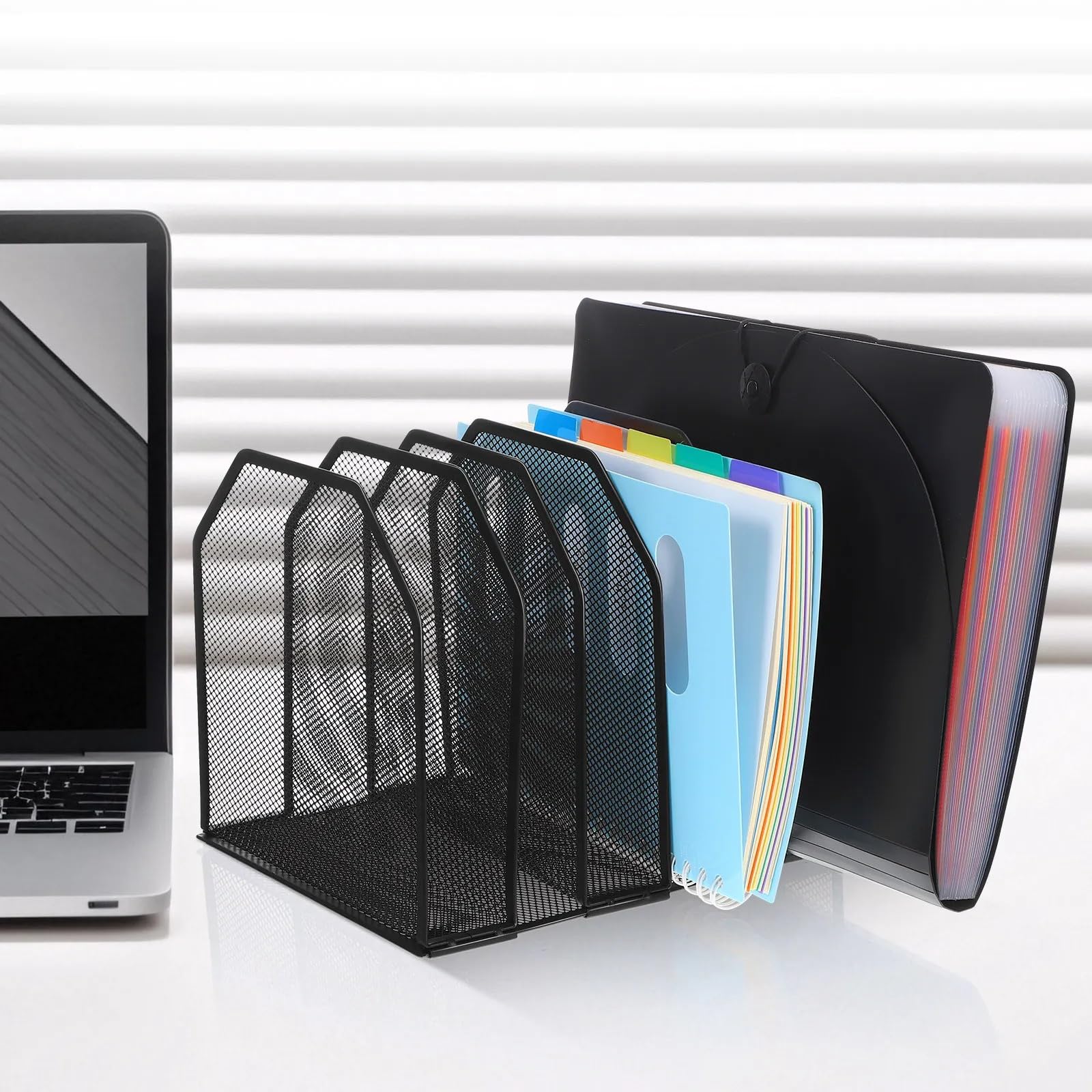 Stehsammler Desktop-Aktenorganizer mit 5 Fächern aus Metallgeflecht, vertikaler Dokumenten- und Briefsortierer for die Aufbewahrung im Büro zu Hause