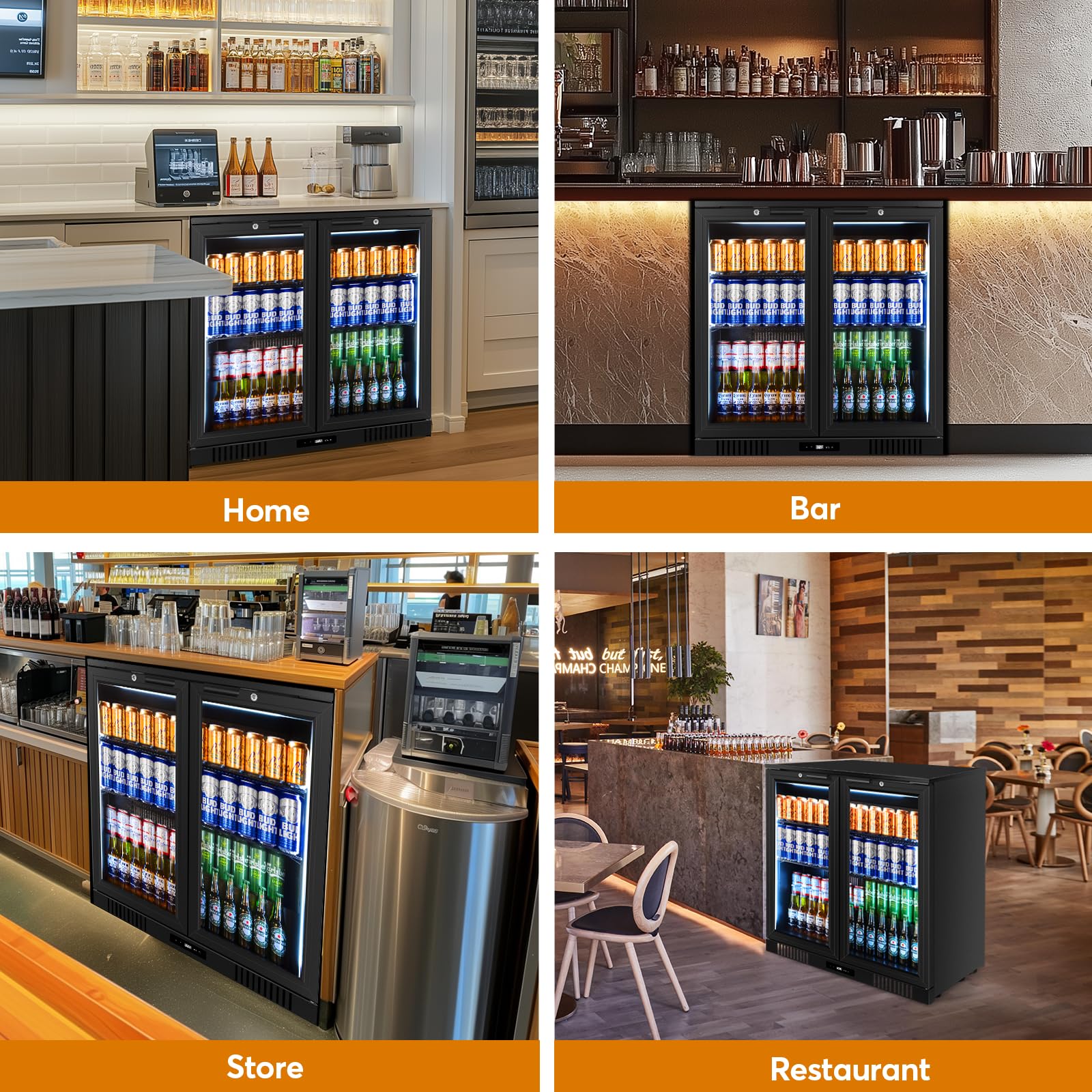 Fomup Back Bar Cooler Undercounter Beverage Refrigerator With Glass Door, Commercial Display Fridge For Beer Drink Soda With Temperature Control, 7.2cu. Ft. Large Capacity, Black on Fridge.com - View 6