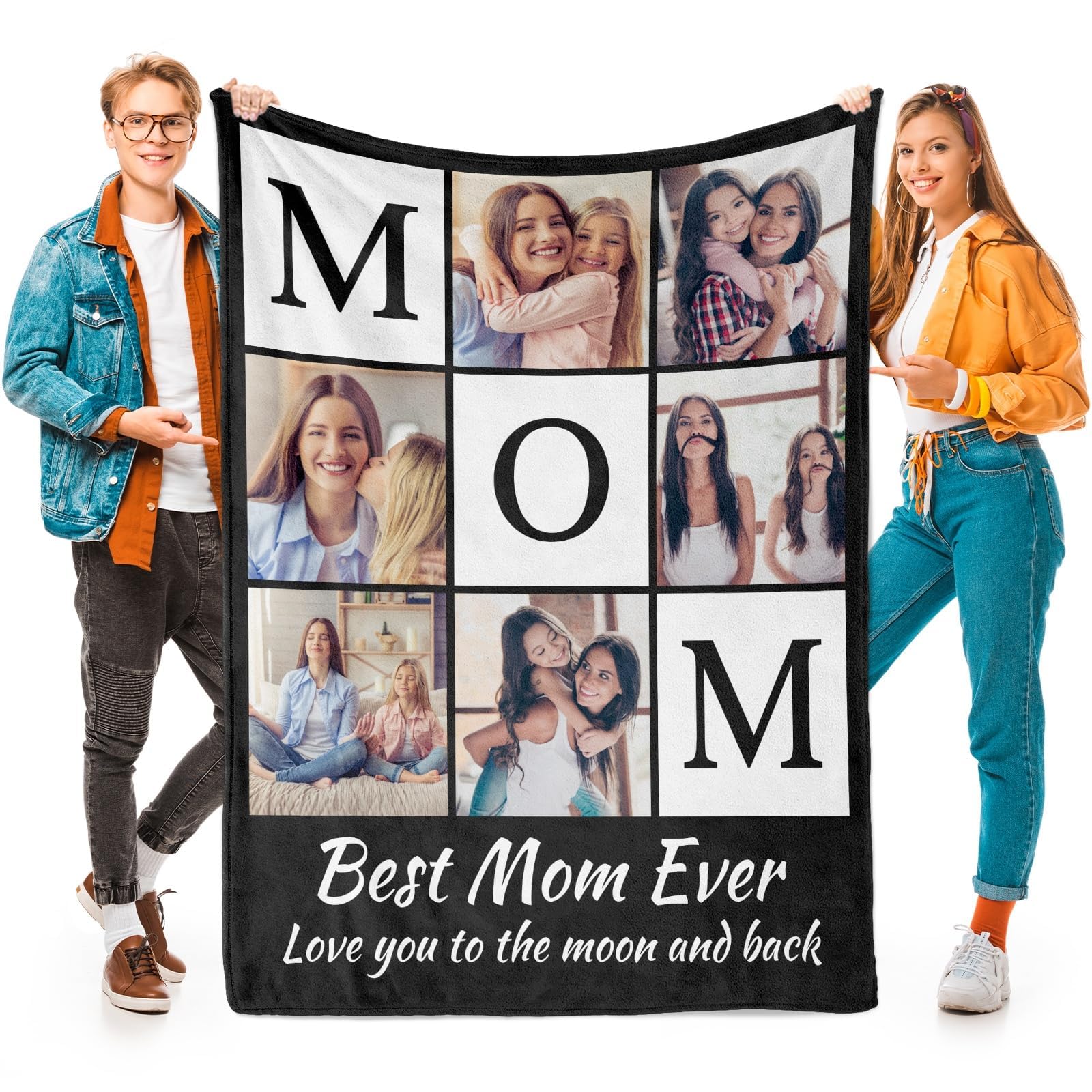 - Custom Mom Blanket with 6 Photos Personalized Blanket with Pictures Customized Throw Gifts for Mom Grandma Photo Throw Blanket for Birthday Mother's Day