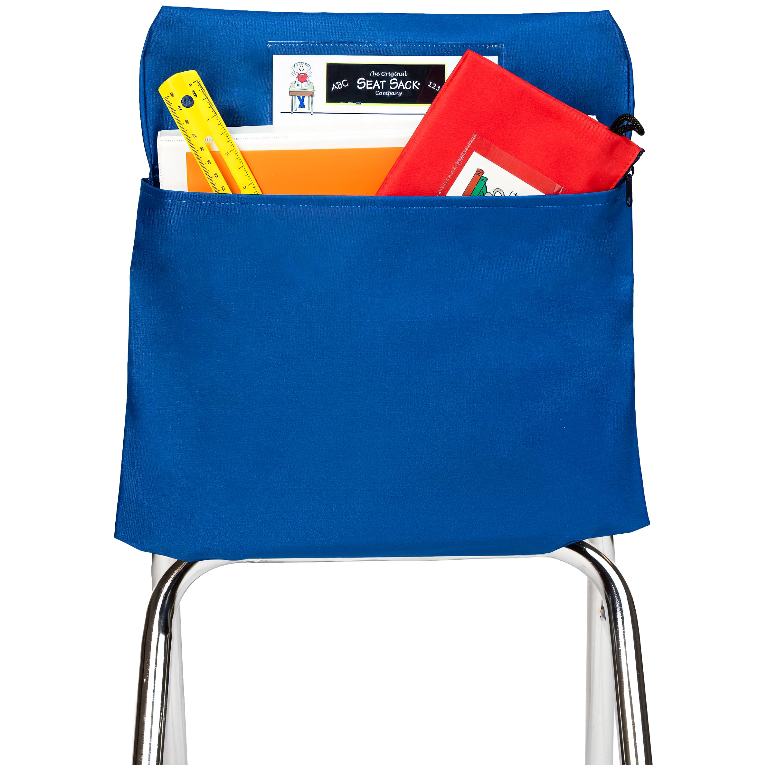 Seat Sack Student Chair Storage Pocket - 19", Single Pocket, Classroom Chair Organizer for Student Desks, Durable Over-the-Chair Storage, Ready-to-Use Name Tag Window, Blue, 1-Pack