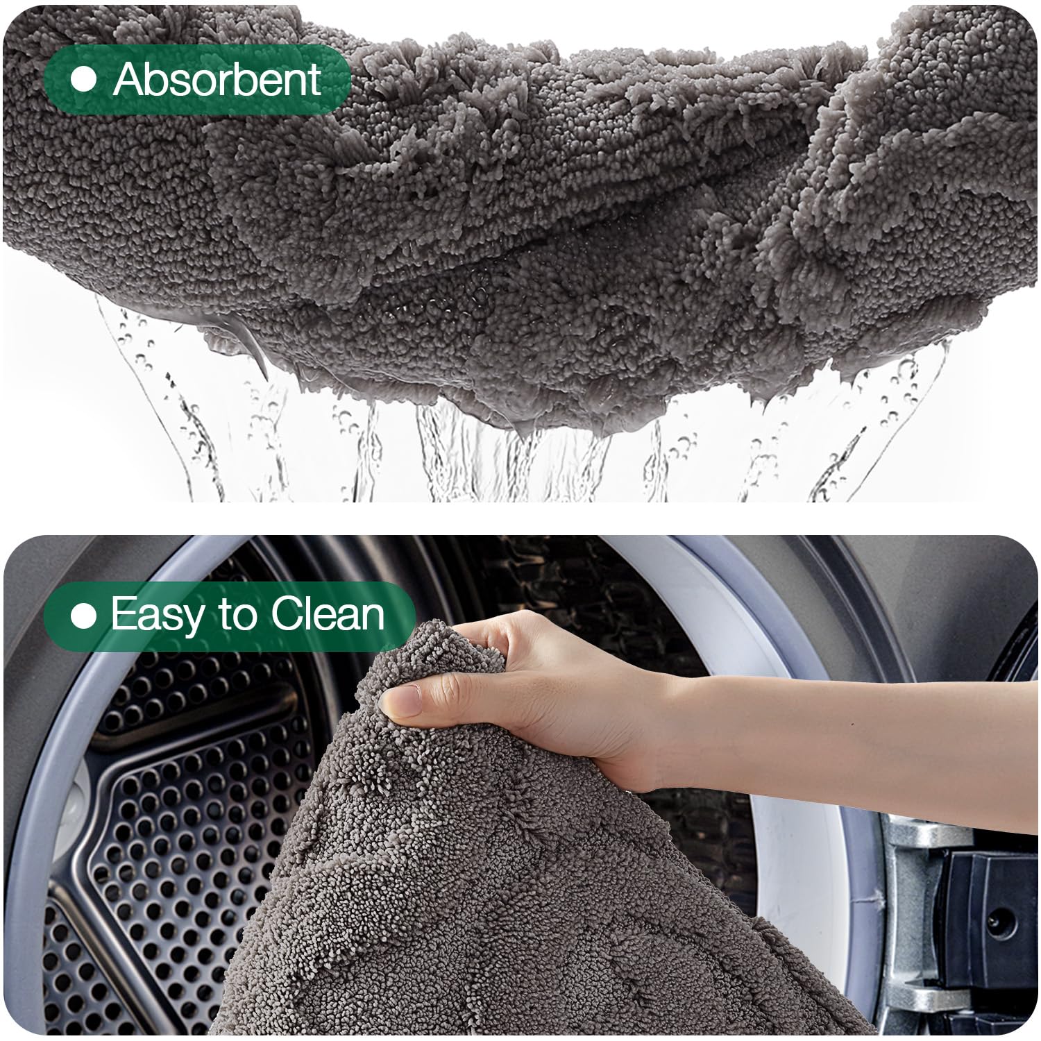LUMI Badezimmerteppich, rutschfeste Gummi-Unterseite, ultraweiche Mikrofaser-Badematte, maschinenwaschbar, eleganter floraler Badteppich für Dusche, Boden, Badewanne, Waschbecken, 61 x 91 cm, Grau