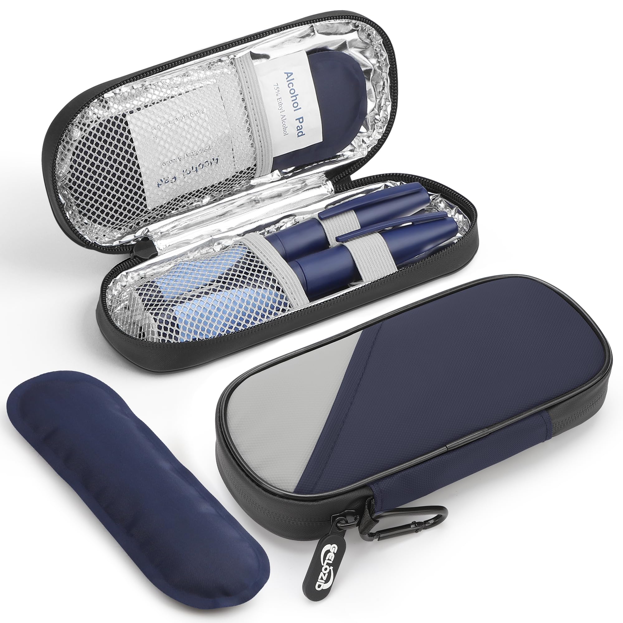 Gelozid Insulin Cooler Travel Case with 2 Reusable Ice Packs, Navy &amp; Gray