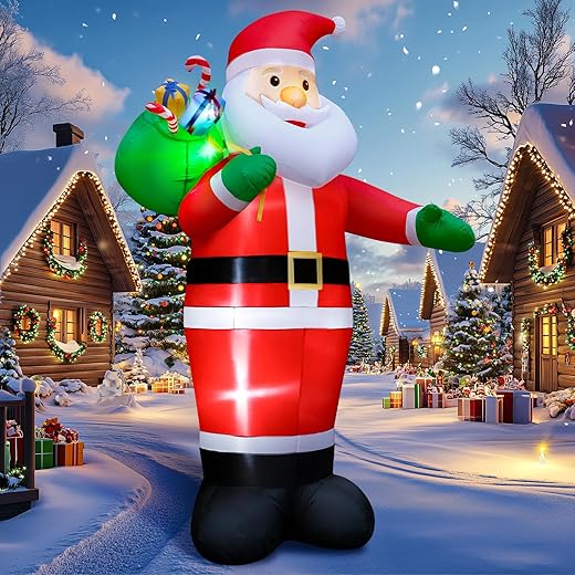 14FT Christmas Inflatable Santa Claus Outdoor Blow Up Yard Decorations,Giant Outside Standing Waterproof Smiling Santa Claus with Gift Bags,Built-in LEDs for Xmas Holiday Party Yard Garden Lawn Decor