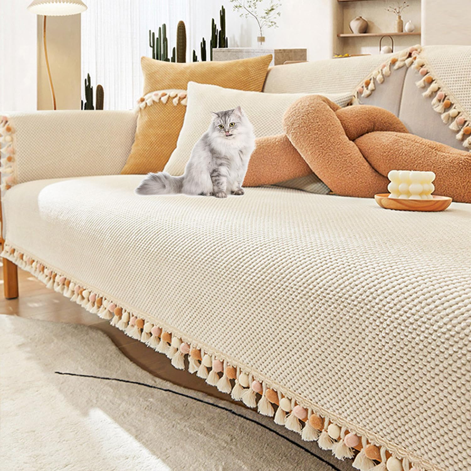 Housse de canapé sectionnelle velours côtelé beige protecteur canapé d'angle