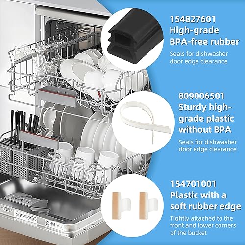 Miniatura 2 de 154827601 para Frigidaire - Junta de puerta de lavavajillas Kenmore Electrolux, repuesto de sello que incluye junta de puerta inferior 809006501 y