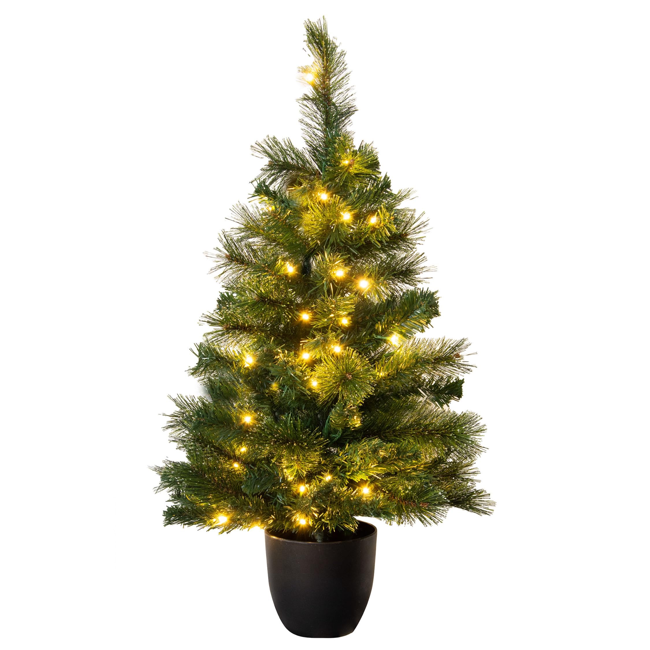 Christmas Tree World Green | 4Ft Artificial Pre-Lit Majestic Dew Pine | Natural And Realistic Look With Bushy And Luxury Quality Pvc Tips | Easy To Assemble And Take Down | 60Cm Diameter | Potted | Outdoor