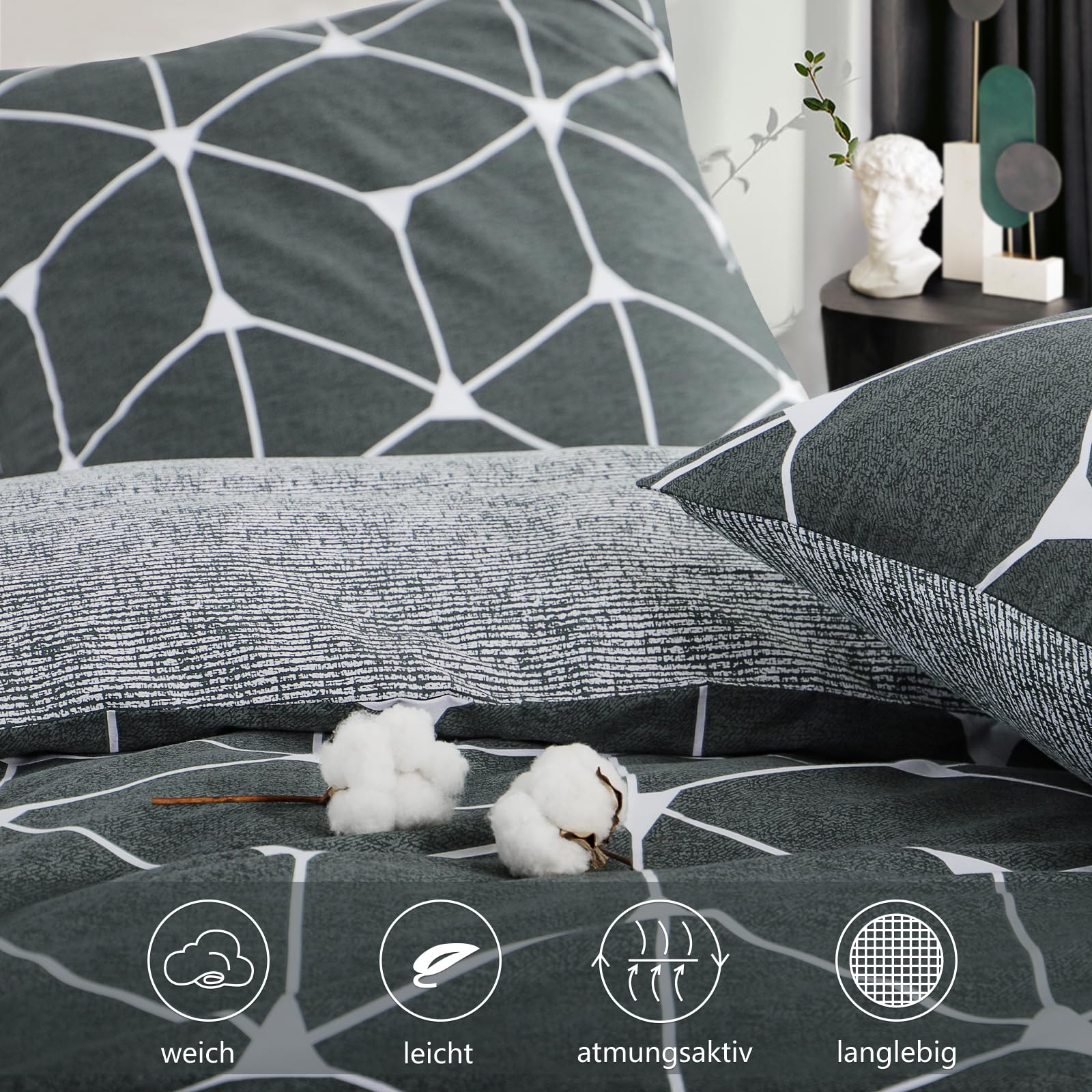 RUIKASI Ropa de cama de 135 x 200 4 piezas de algodón, 100% transpirable, agradable ropa de cama de algodón – 2 fundas nórdicas de 135 x 200 cm + 2 fundas de almohada de 80 x 80 cm