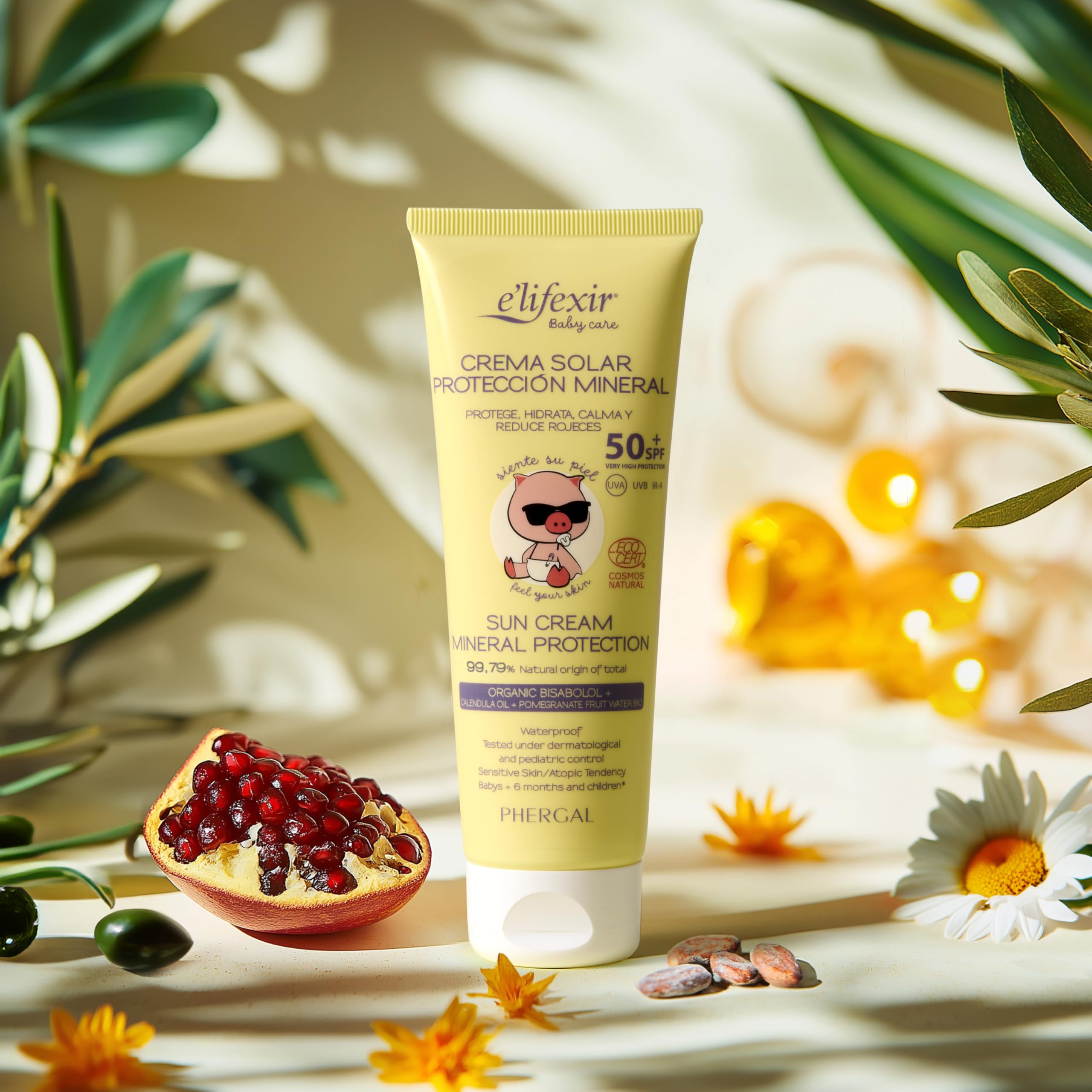 Elifexir Baby Care Crema Solar 100% Mineral Niños y Bebés, UVA, UVB e IR-A SPF 50+, 99% Ingredientes Naturales, dermatológica y pediátricamente testado, Resistente al Agua, Rostro y Cuerpo, 100 mL