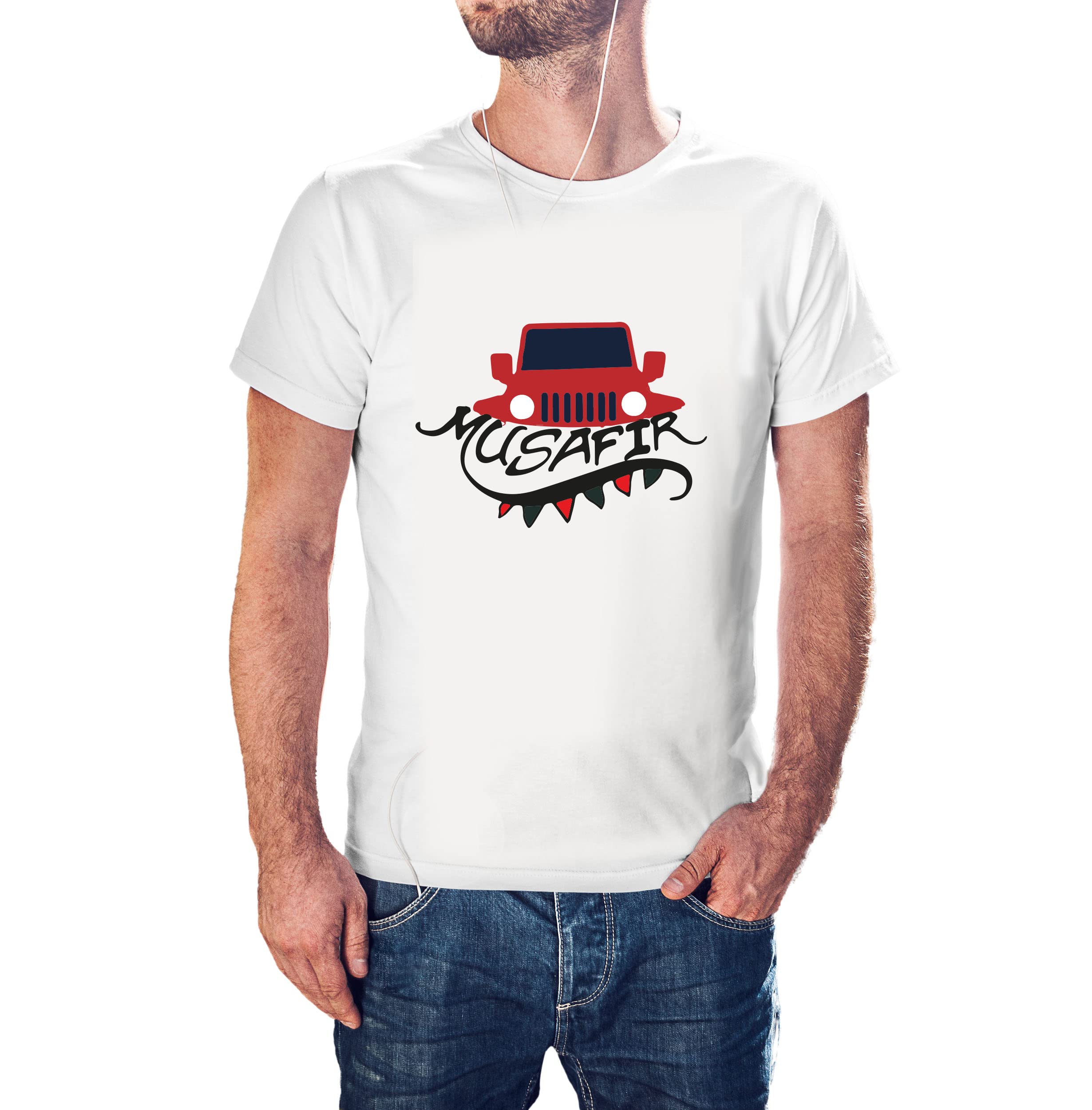 Vegon KartMUSAFIR Jeep 100% Cotton Round Neck Graphic Printed T Shirt for Men Women, Travel t Shirts for Women, Vacation t Shirt, Vacation Mode on tees.