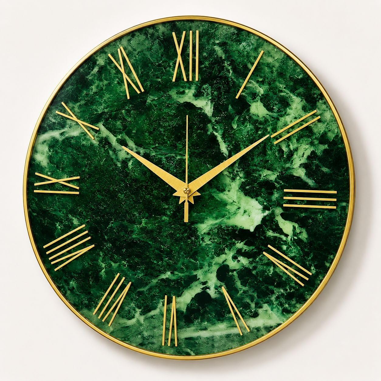 Wall Clock for Home Decor | 12 Inch Round Green Marble Resin Wall Clock with Gold Roman Numerals, Silent Non-Ticking Quartz Analog Clock for Living Room, Bedroom & Office-image-49