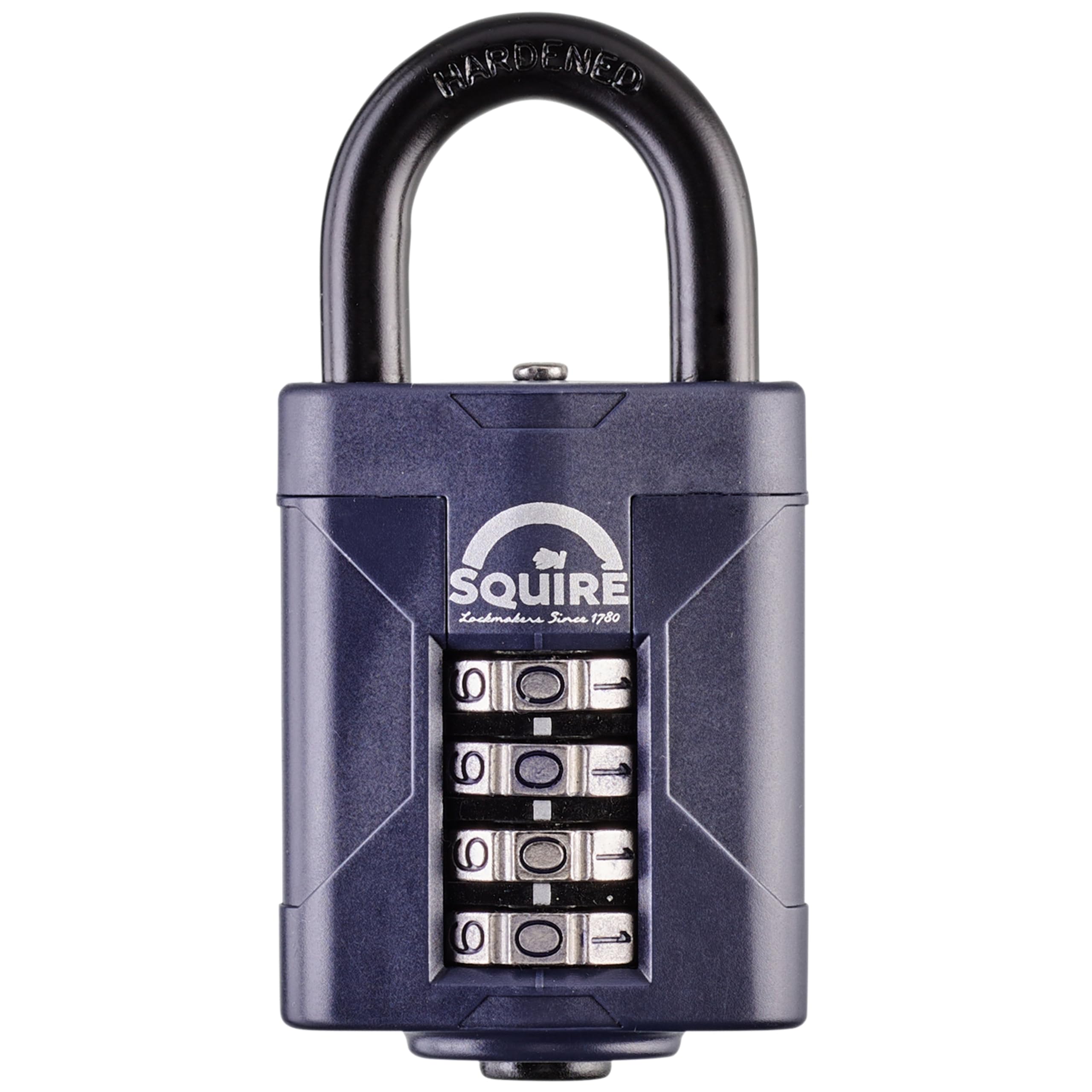 Heavy Duty Padlock (CP50) - Toughest Steel Shackle - 4 Wheel Combination Padlock - Alloy Steel for Corrosion Resistance - Weatherproof Lock for Home, School & Garage (Blue, 2")