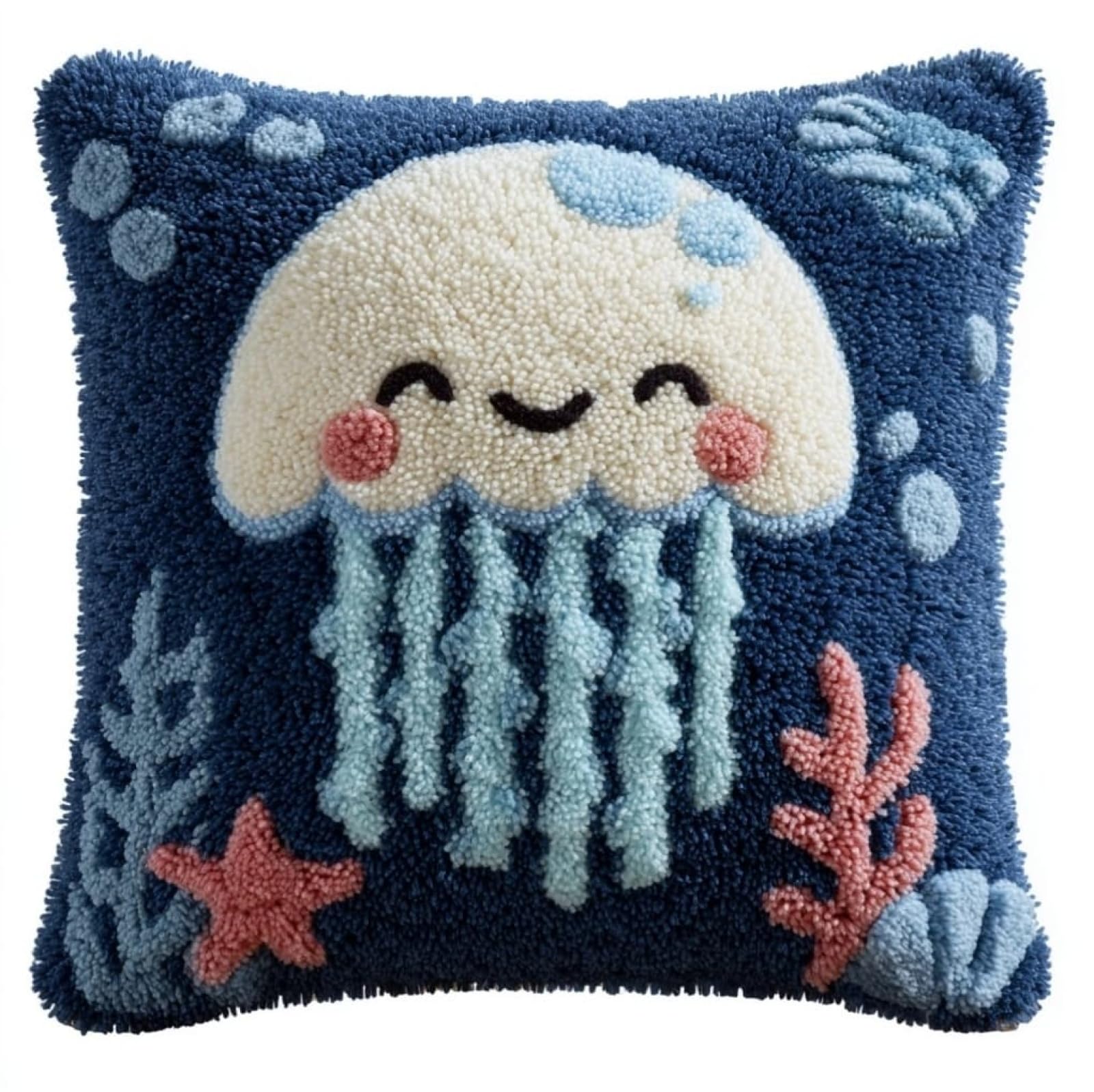WallustrioaW 43x43cm Latch Hook Pillow Cover Kit,Cartoon Jellyfish