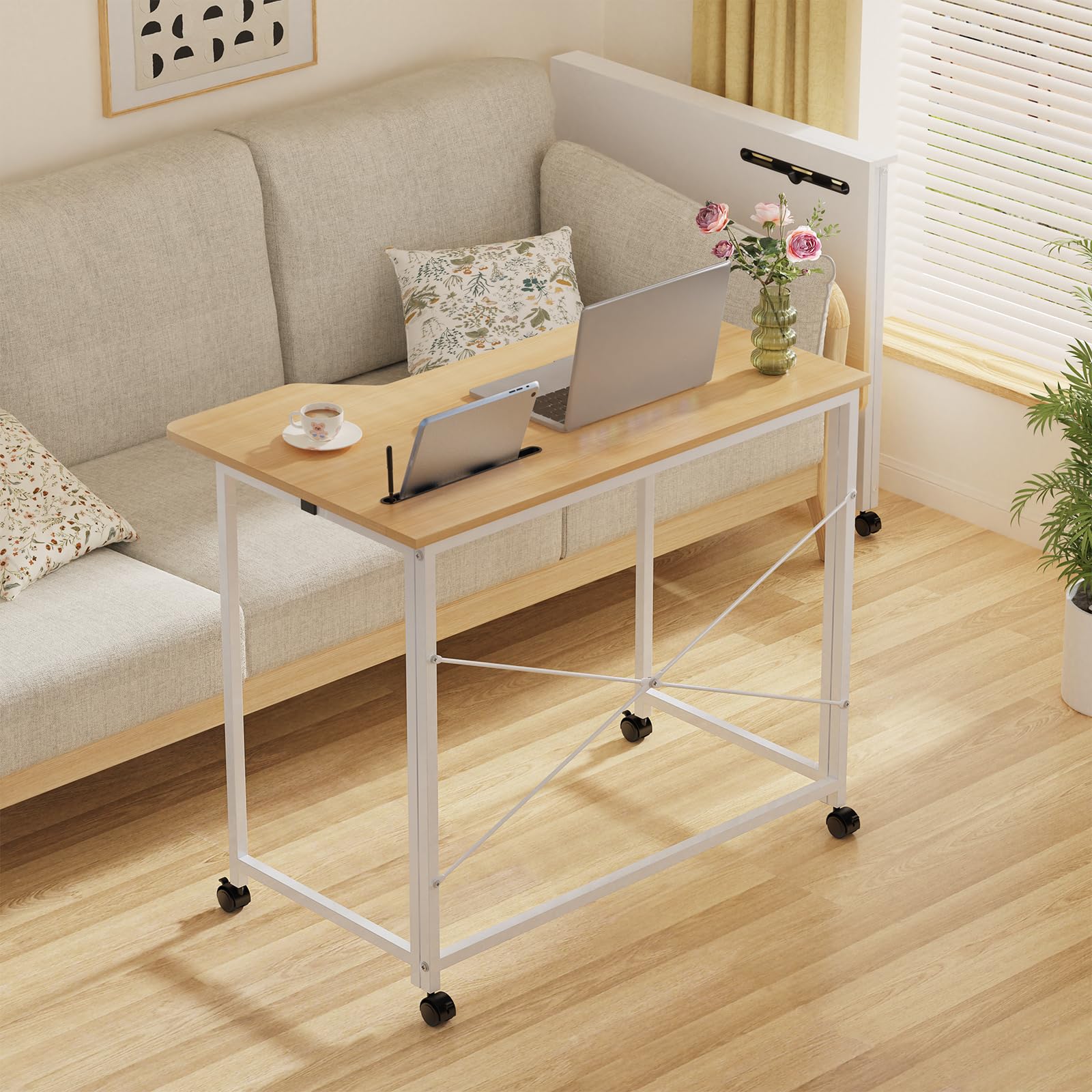 Mesa Escritorio Plegable, Roble Mesa de Oficina Plegable, para Ordenador, Pequeño Mesa Ordenador Plegable Escritorios portátiles para Estudio, Casa Oficina 90x56x75cm