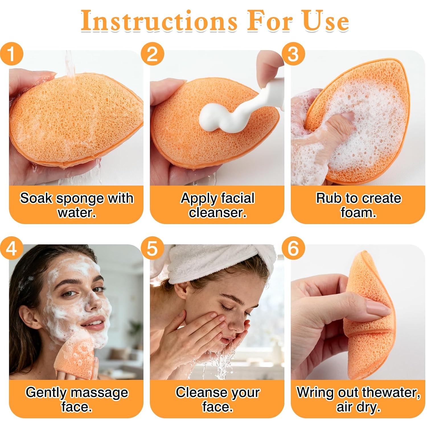 Reusable Face Scrubber Sponges – 3-Pack Gentle Exfoliating Makeup Remover Pads for Face Wash & Daily Skincare (Orange, Yellow, Gray)