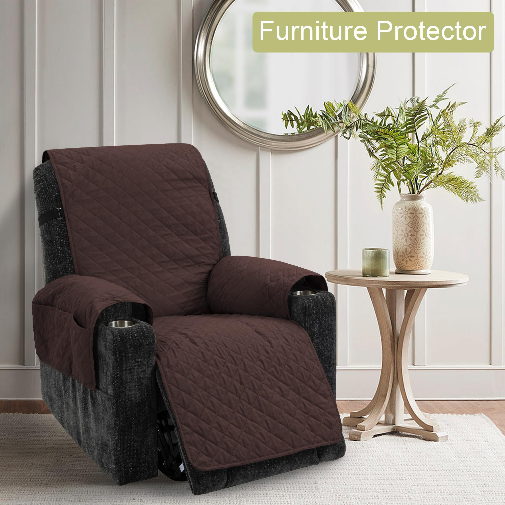 TIANSHU Copripoltrona 1 Posti Impermeabile, Copripoltrona Relax Reclinabile Salvadivano Trapuntato Reversibile Copridivani Elasticizzato Antiscivolo Antigraffio Gatti Cani Universale(Cioccolate)