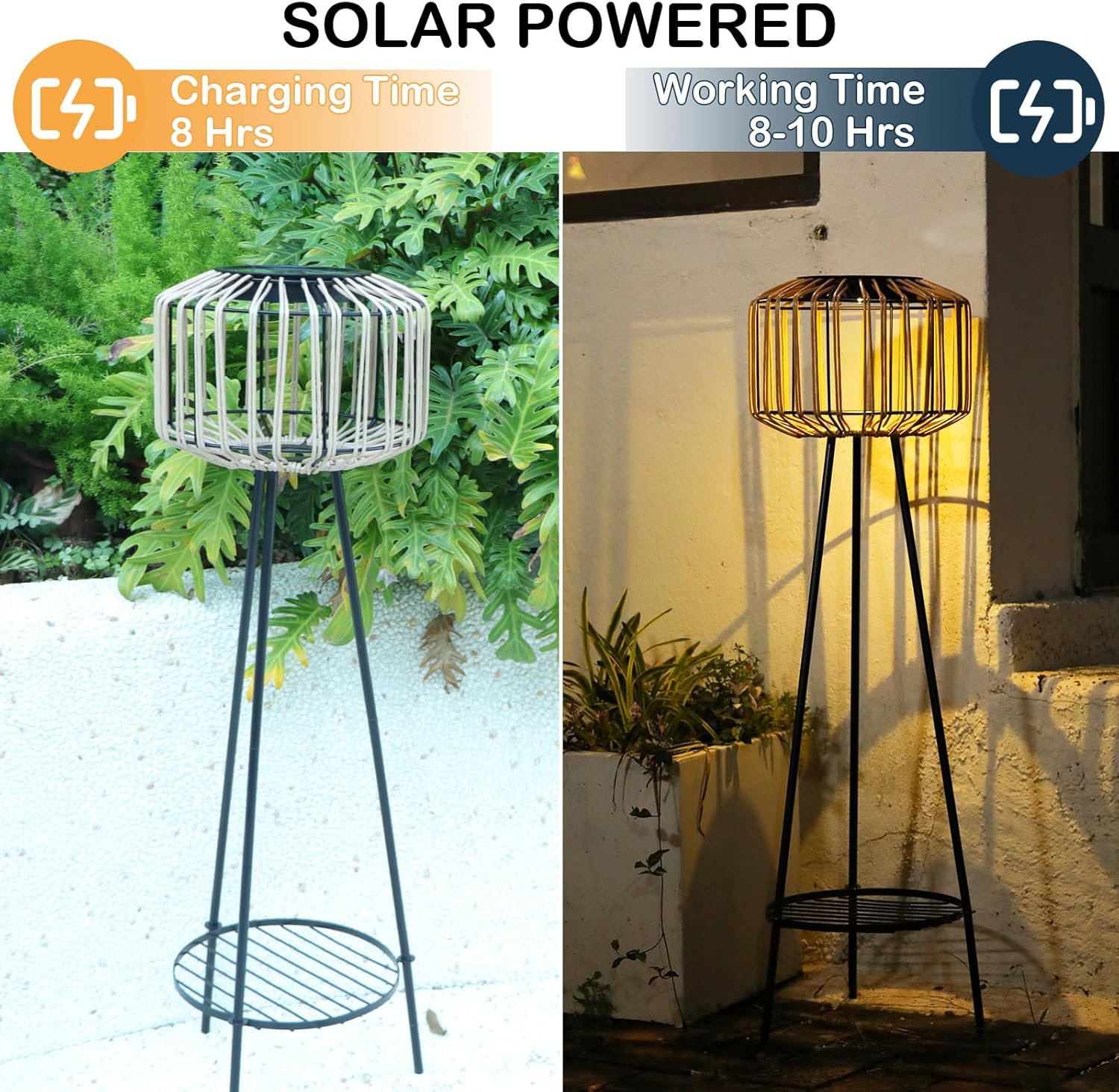 Outdoor Floor Lamp Outdoor Solar Lights Rattan Lamp with Plant Stands Metal Tripod Outdoor Floor Lamps for Patio Yard Deck Porch Walkway Driveway Garden Decor (no test )