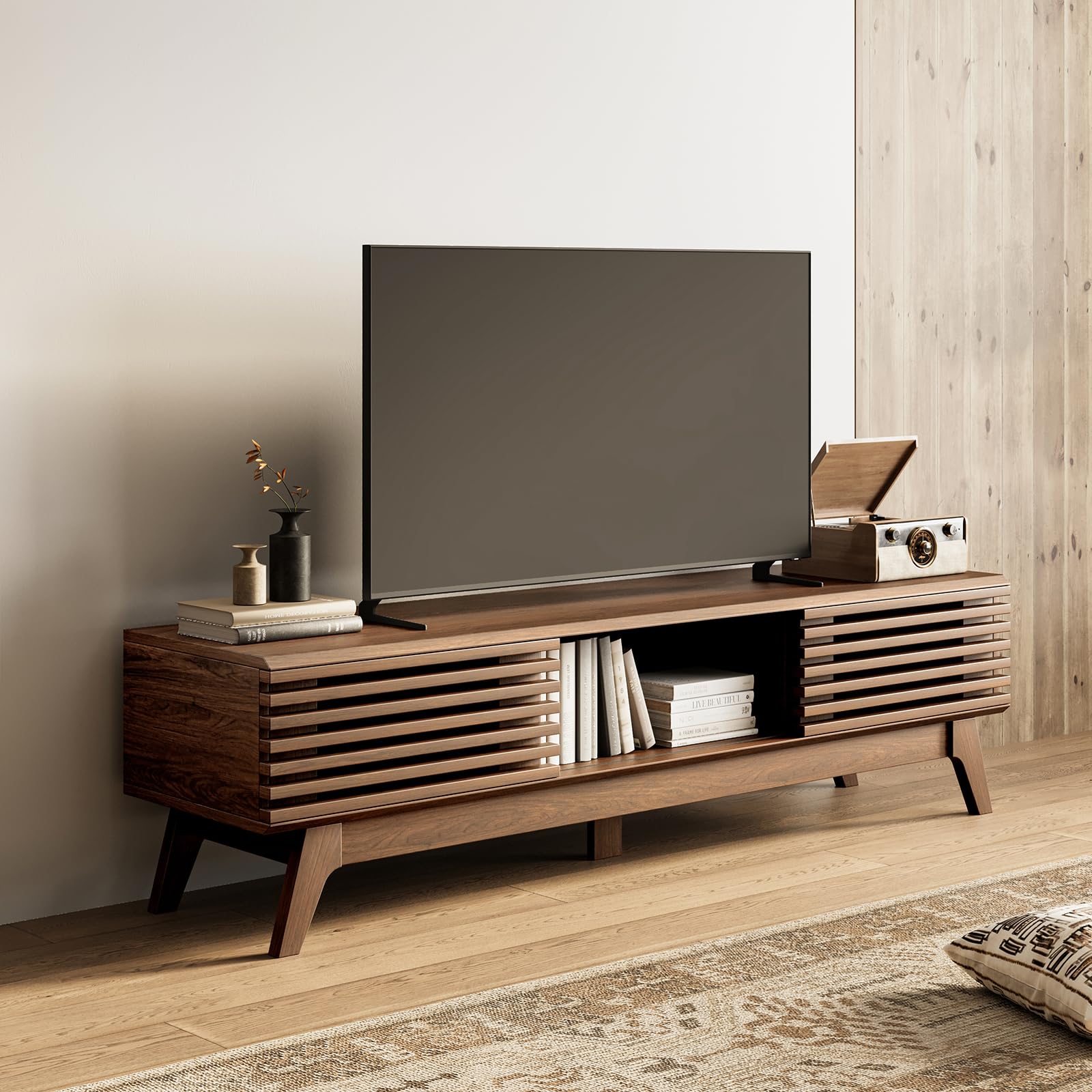 Walnut Mid-Century TV Stand for 65-Inch TVs