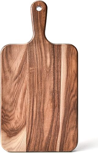 Miniatura 2 de Tabla de cortar de madera de acacia de 14 pulgadas, tablas de cortar de madera para carne, queso, pan, verduras con tabla de cortar redonda de 12