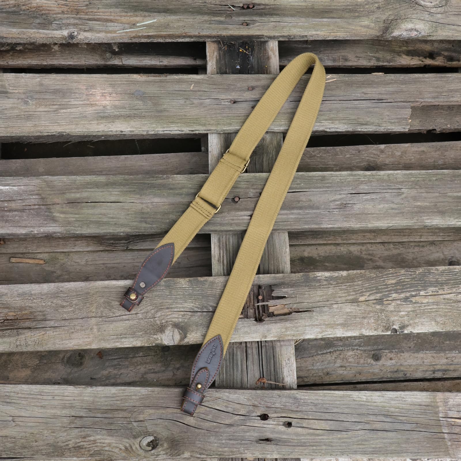 TOURBON Gewehrriemen aus 3,9 cm Gurtband und Leder, Verstellbarer Schrotflintengurt für die Jagd