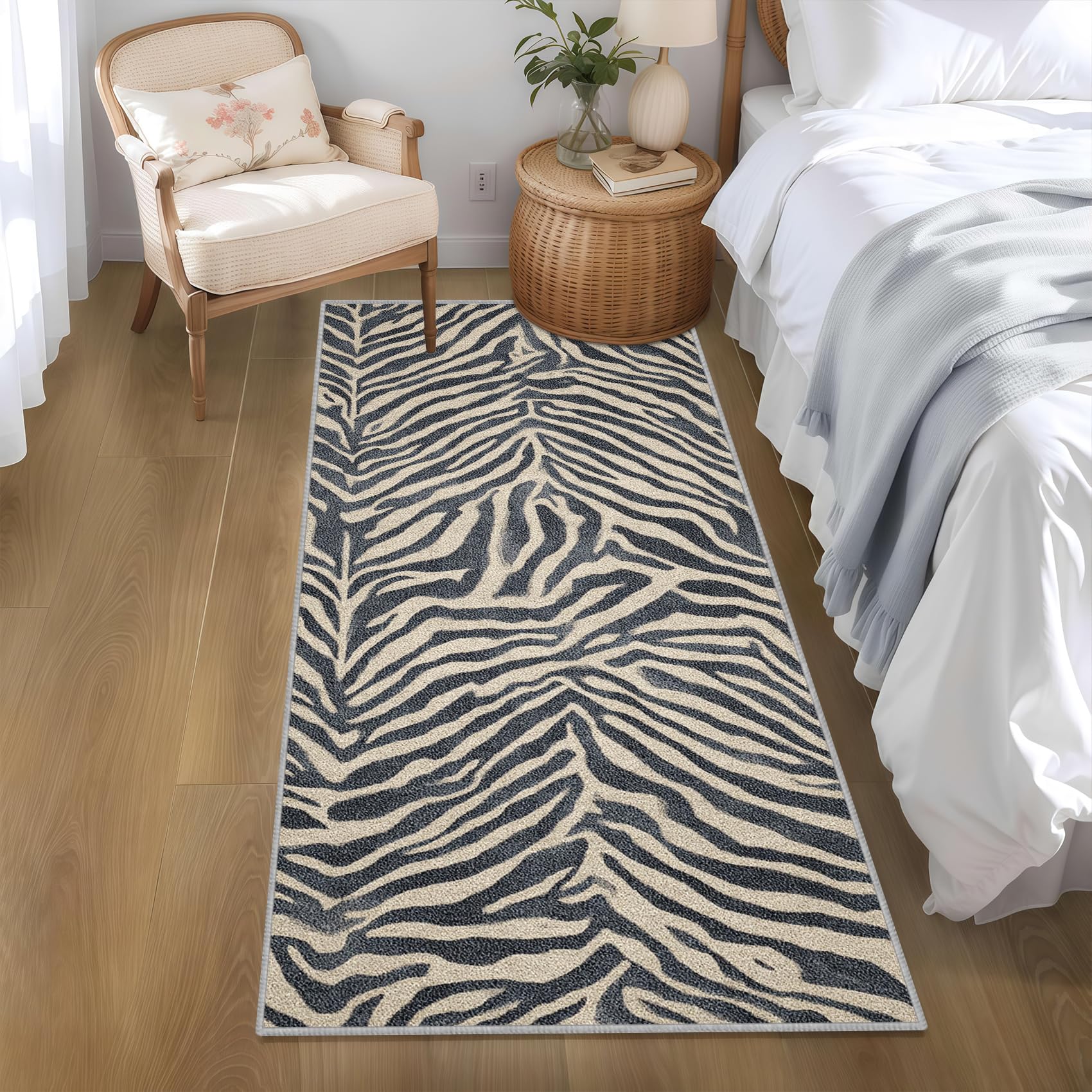 Tapis de Couloir 80 x 300 cm Zèbre Tapis Couloir Motif Animalier Rétro Passage Lavable en Machine Antidérapant Long Carpet Entrée Cuisine Chambre Salon Doux Poil Ras Rug