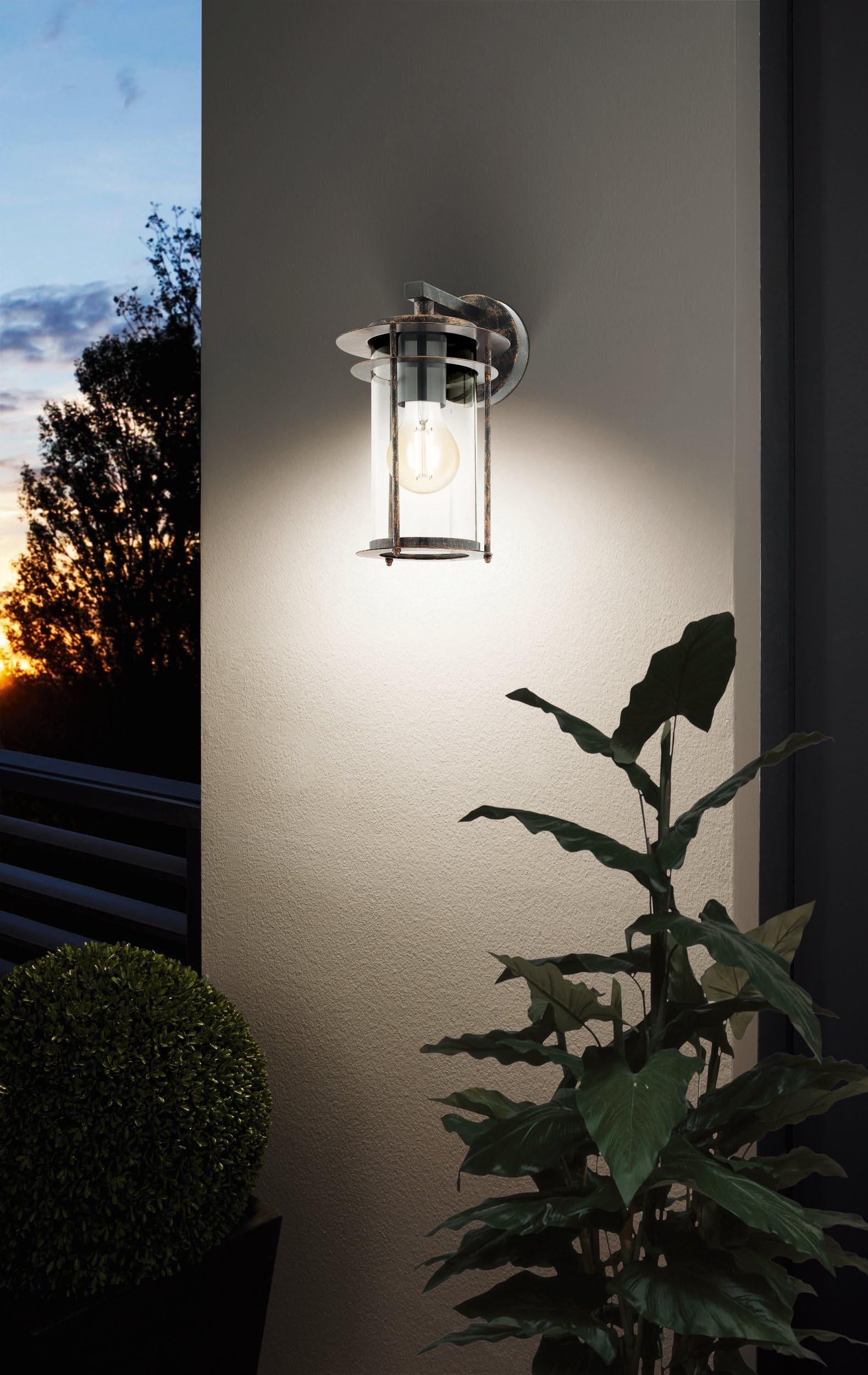 Eglo Lampada da parete esterna Valdeo, lampada da esterno a 1 | fiamma, applique in acciaio zincato, colore: rame antico, vetro trasparente, attacco E27, IP44